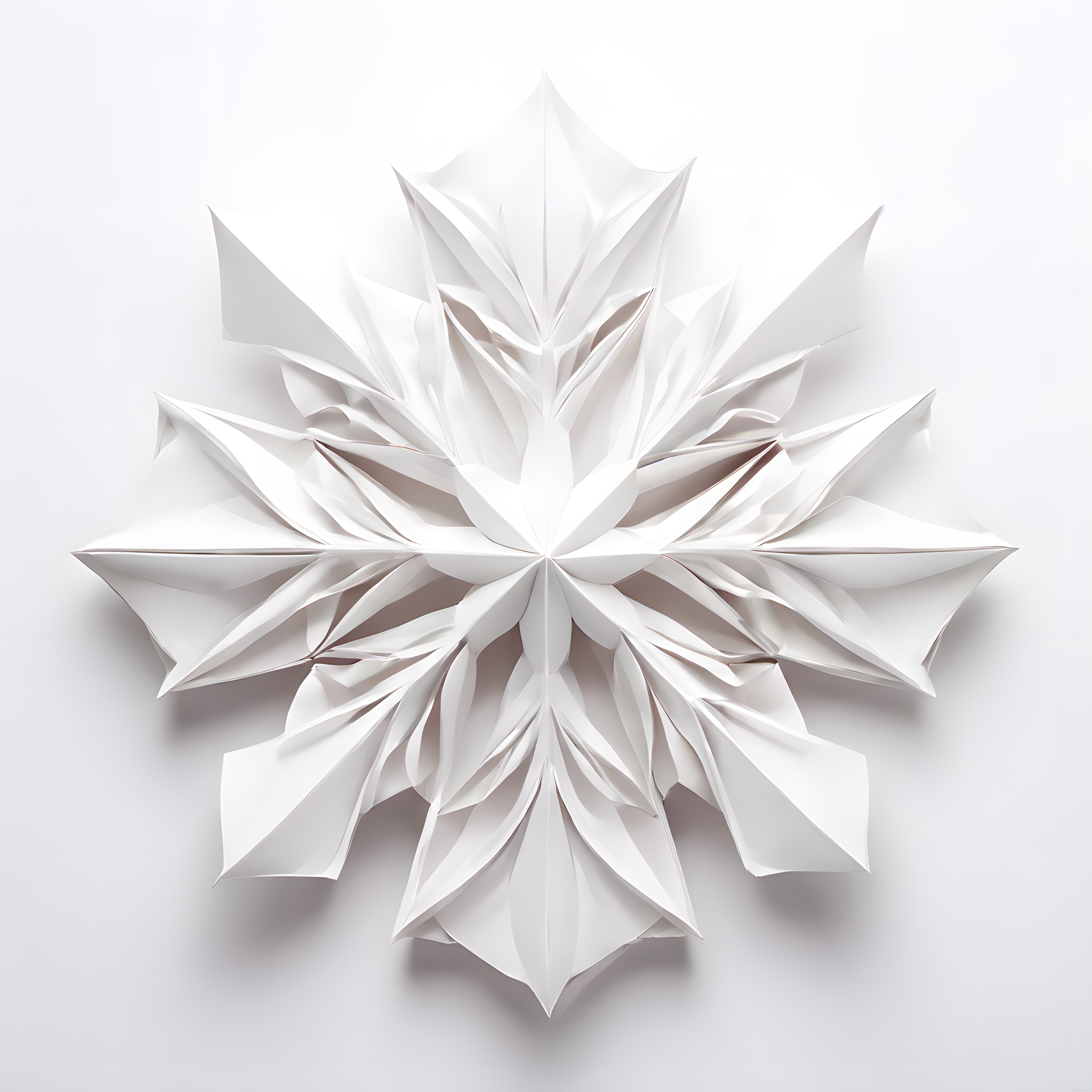 Eşsiz Geometrik Kağıt Katlama Sanatı: Beyaz Arka Planda Simetrik Origami Çiçeği