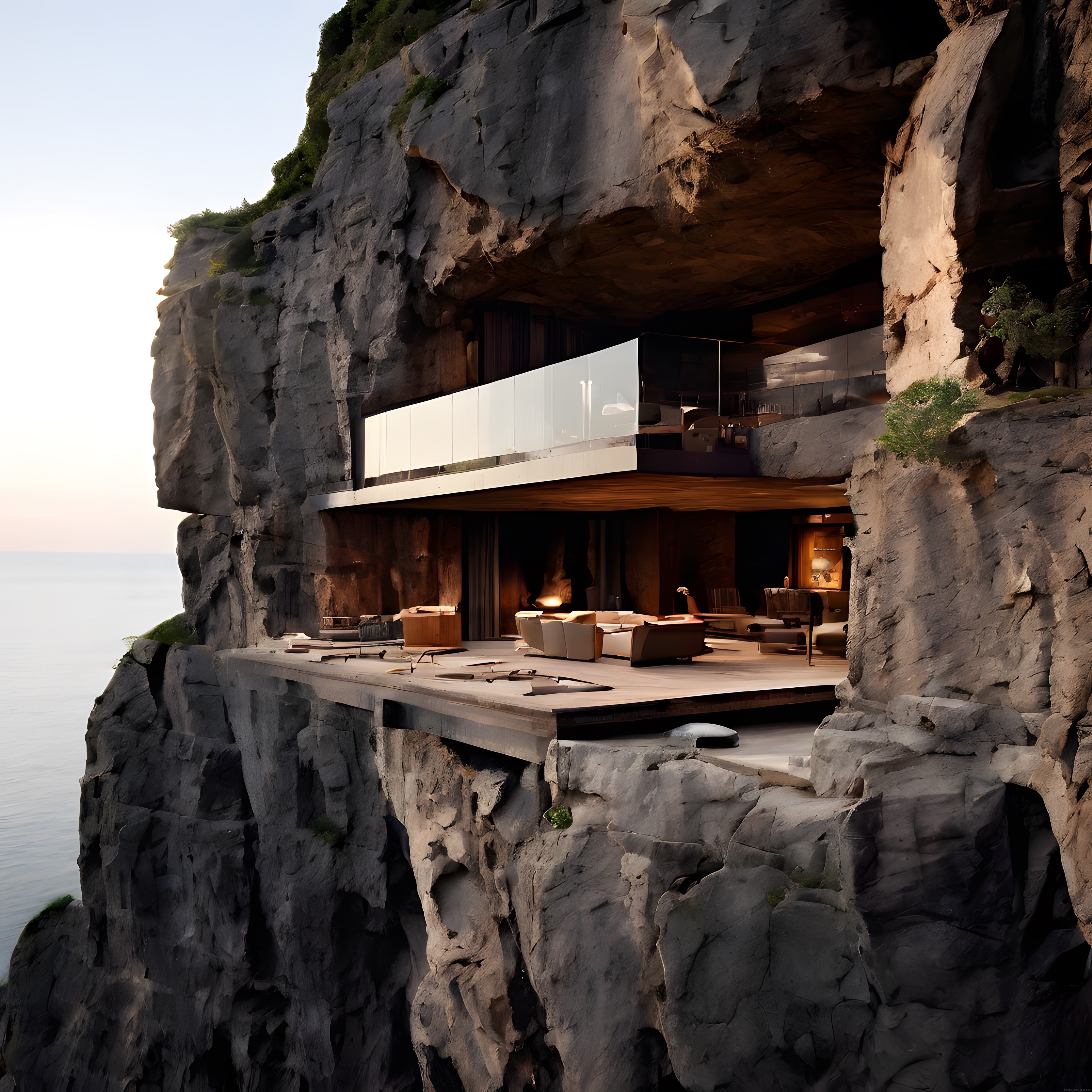 Eşsiz Kaya İçine İnşa Edilmiş Ultra Lüks Modern Cliff House Manzarası