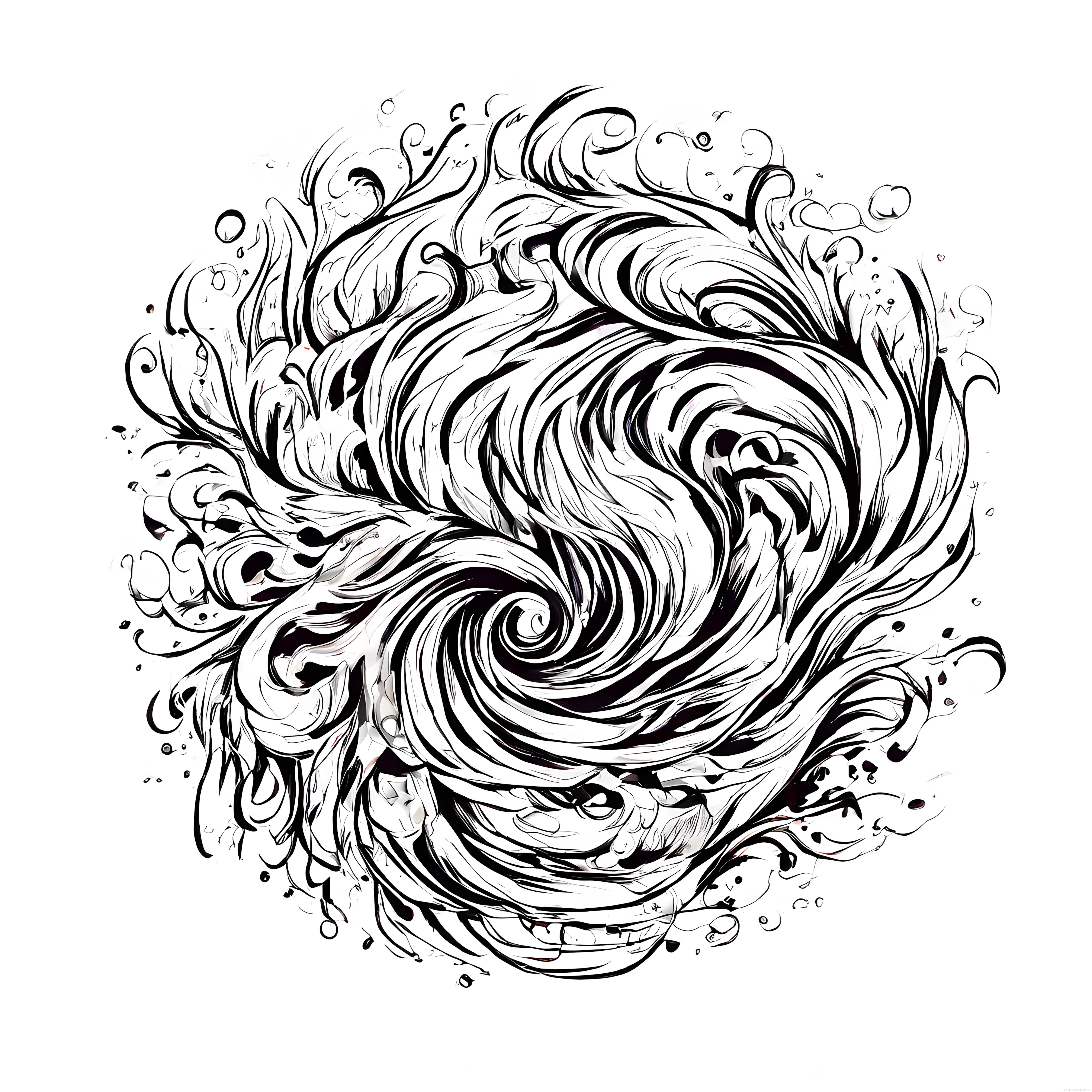 Etkileyici Soyut Siyah Beyaz Mürekkep Dalga ve Spiral Girdap Sanat Eseri