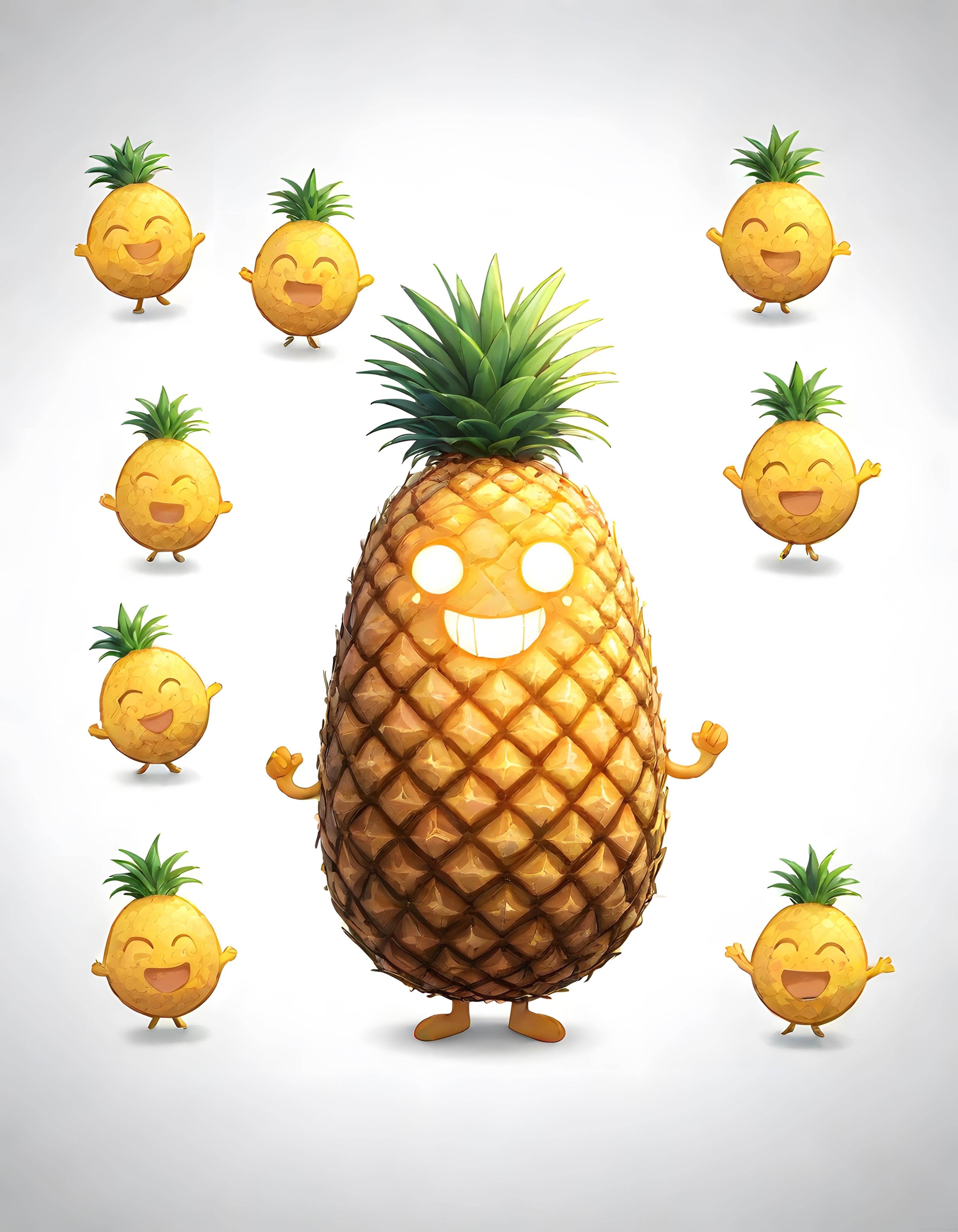 Etrafını Sarmış Sevimli Ananas Arkadaşlarıyla Mutlu Dev Ananas Karakteri