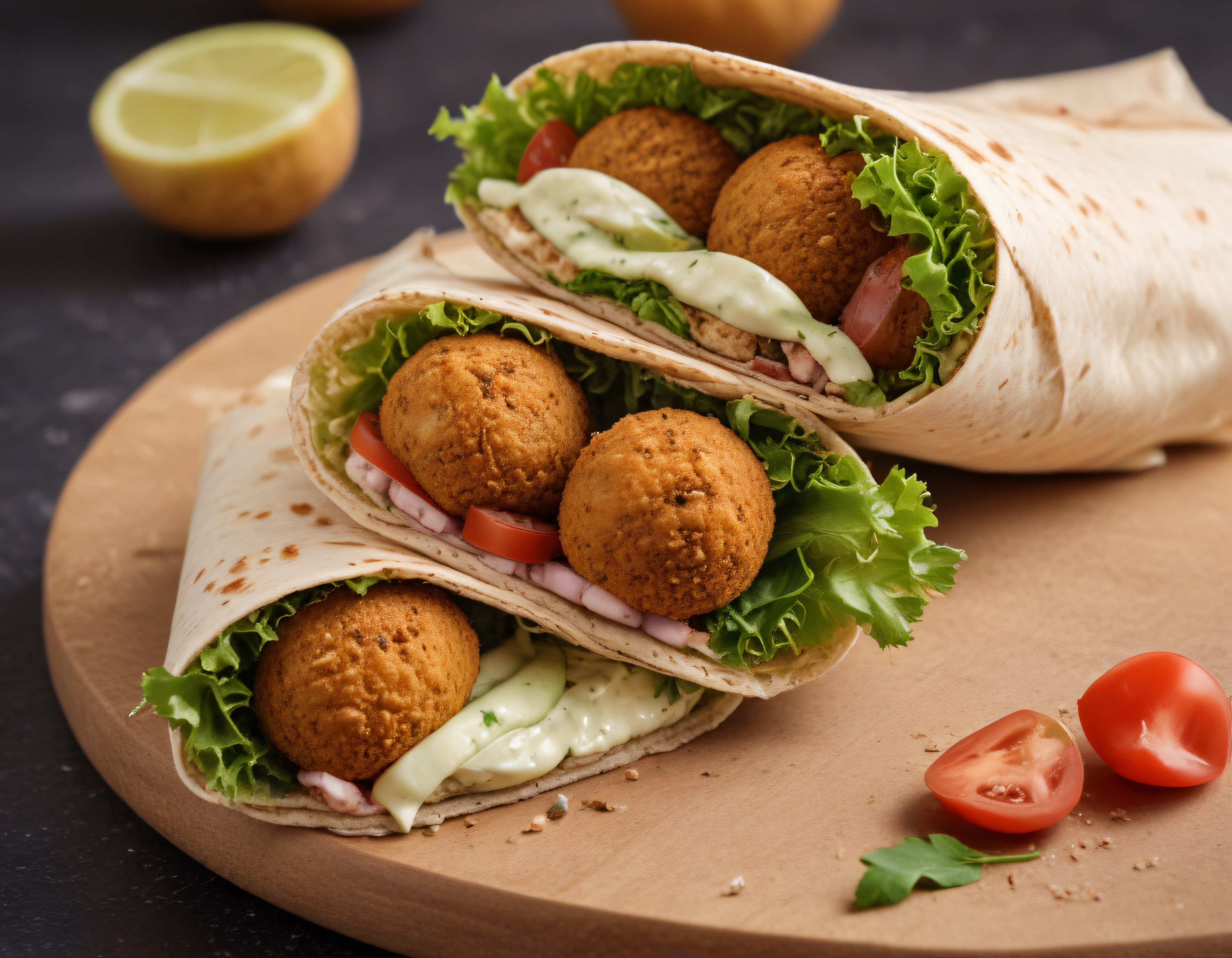 Ev Usulü Nohut Köftesi ve Yeşilliklerle Hazırlanan Falafel Dürüm Tabağı