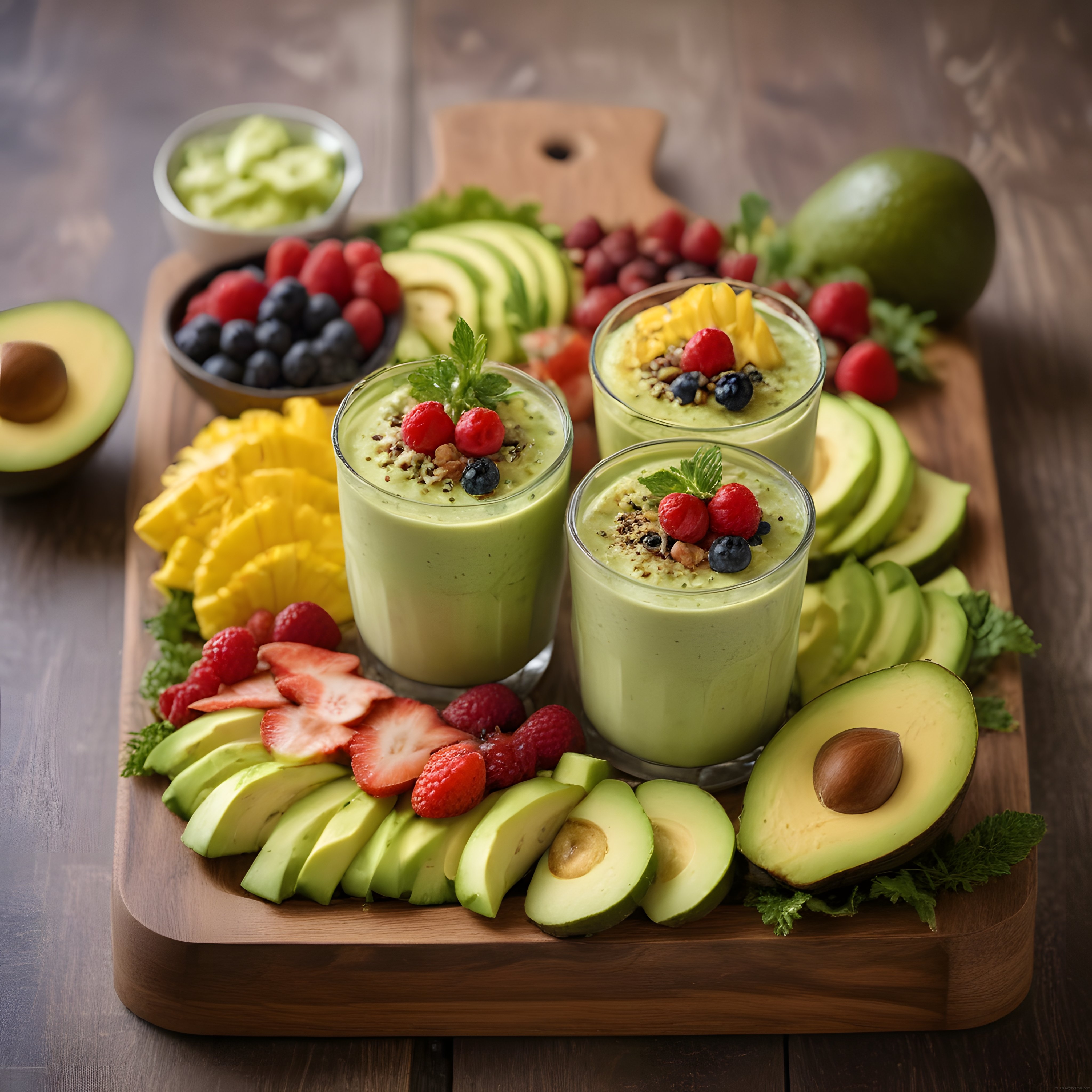 Ev Yapımı Avokado Smoothie ve Taze Meyve Dilimleriyle Sağlıklı Kahvaltı