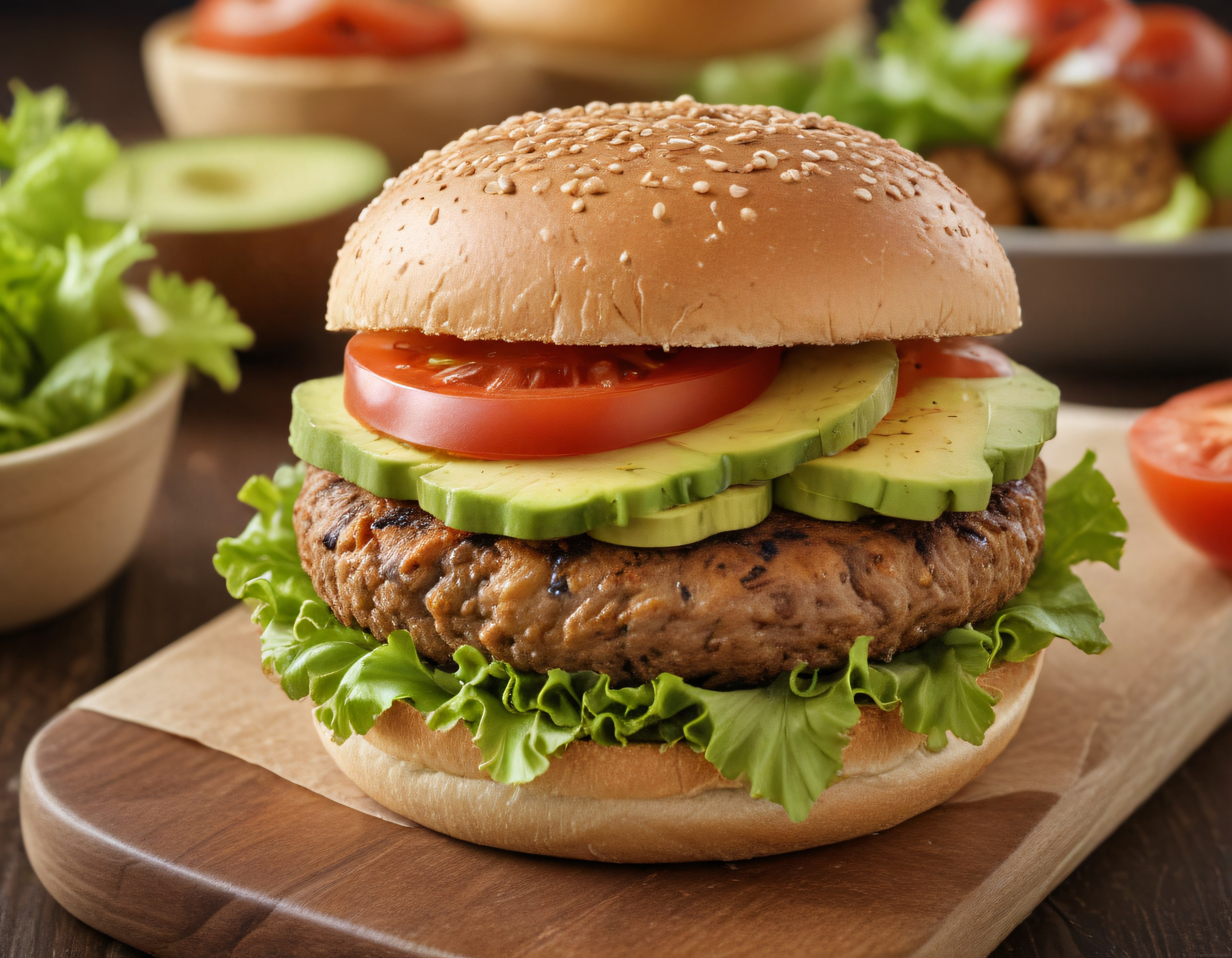 Ev Yapımı Avokadolu ve Domatesli Izgara Köfteli Hamburger Tarifi