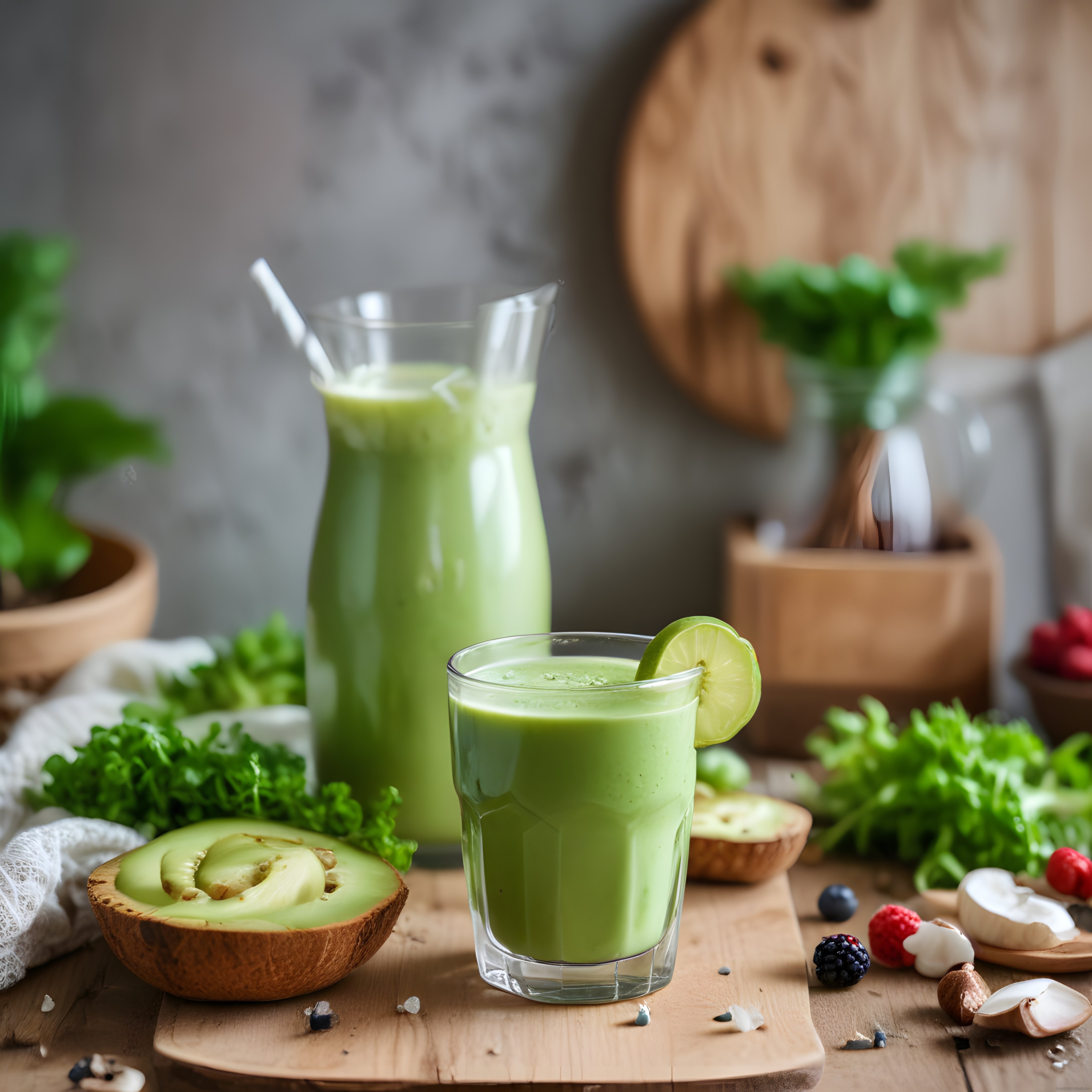 Ev Yapımı Avokadolu Yeşil Smoothie: Limon Dilimli Besleyici Kahvaltı İçeceği