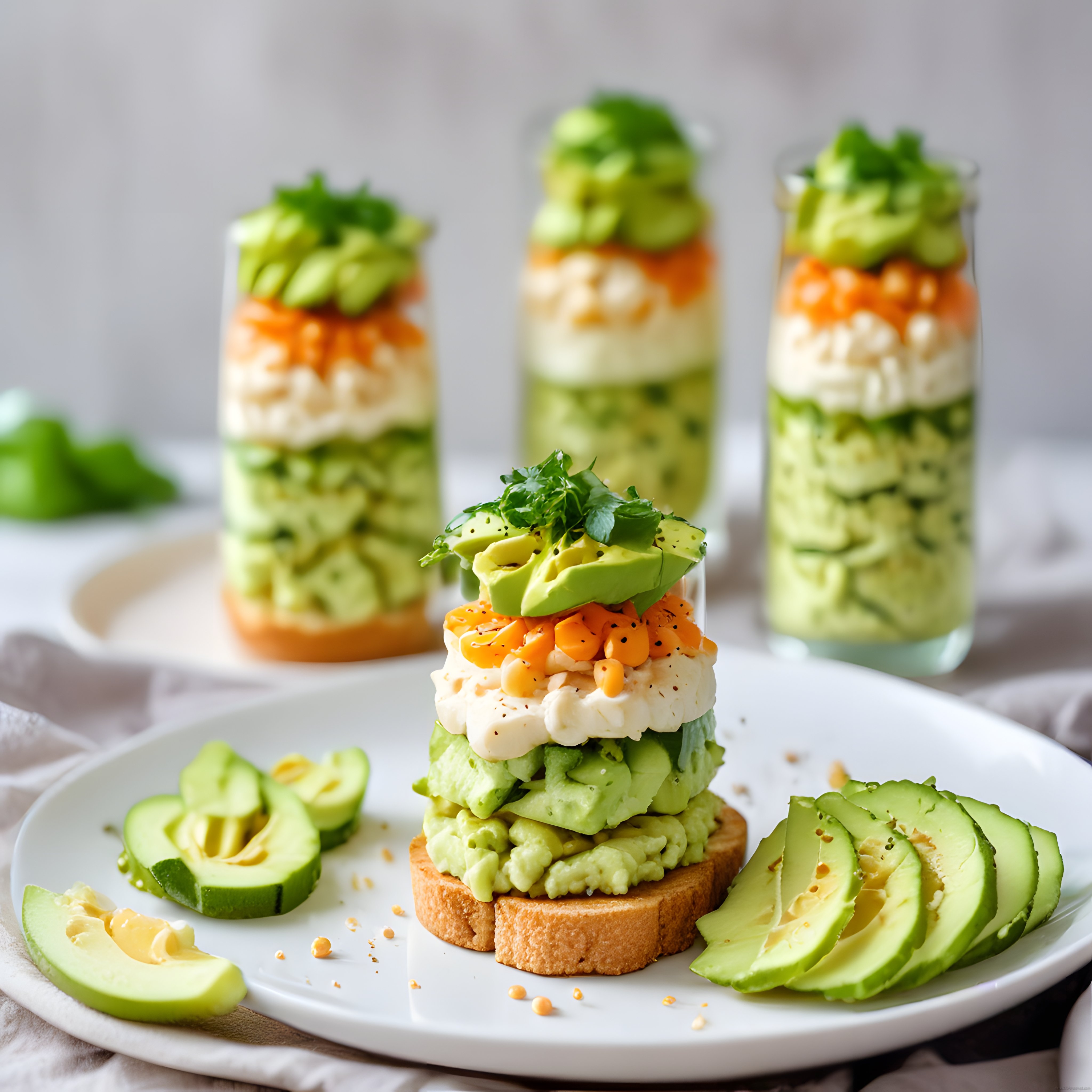 Ev Yapımı Avokadolu Yumurtalı Kanepe ve Katmanlı Kavanoz Salata Sunumu
