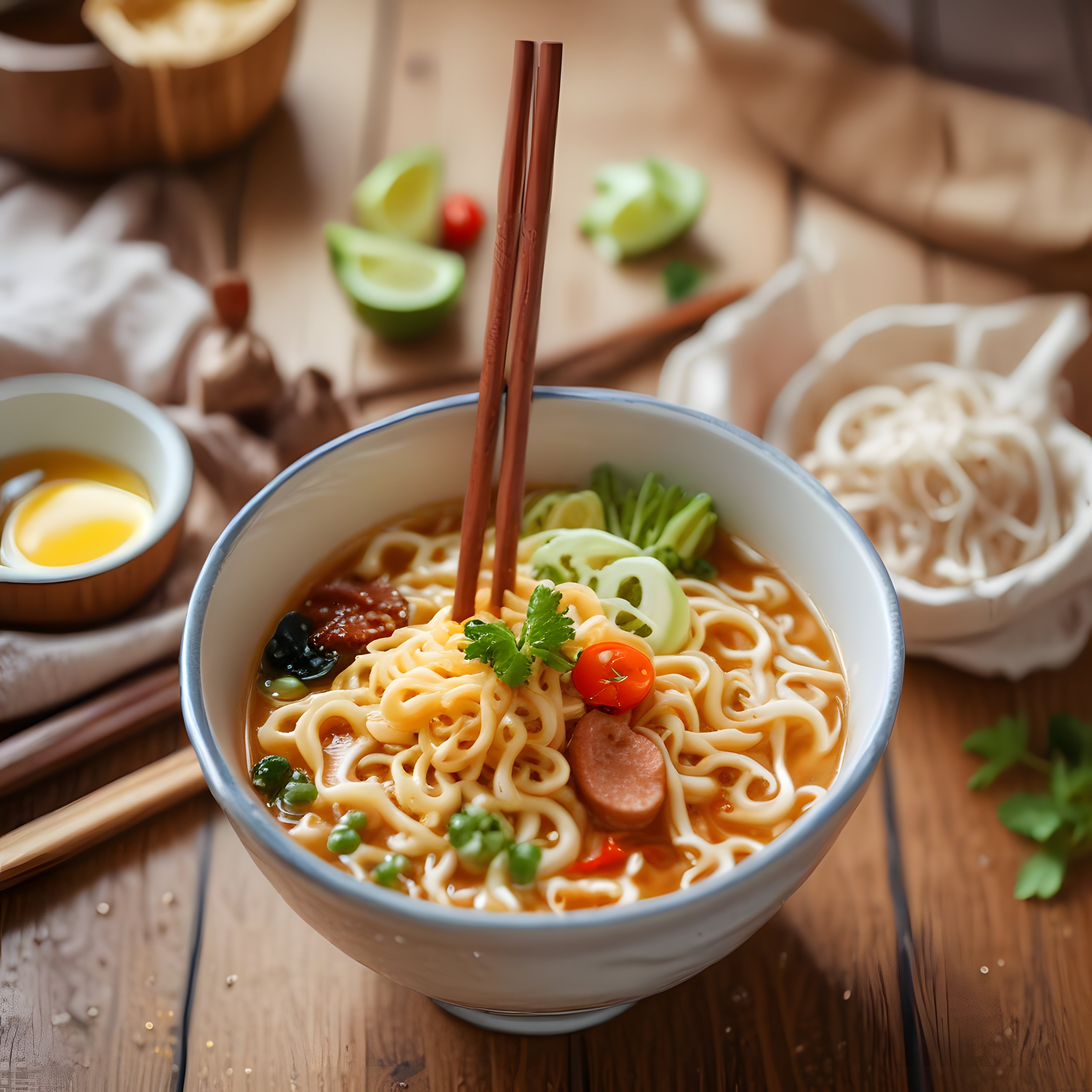 Ev Yapımı Baharatlı Asya Noodle Çorbası: Taze Garni ve Kişniş Süslemesi