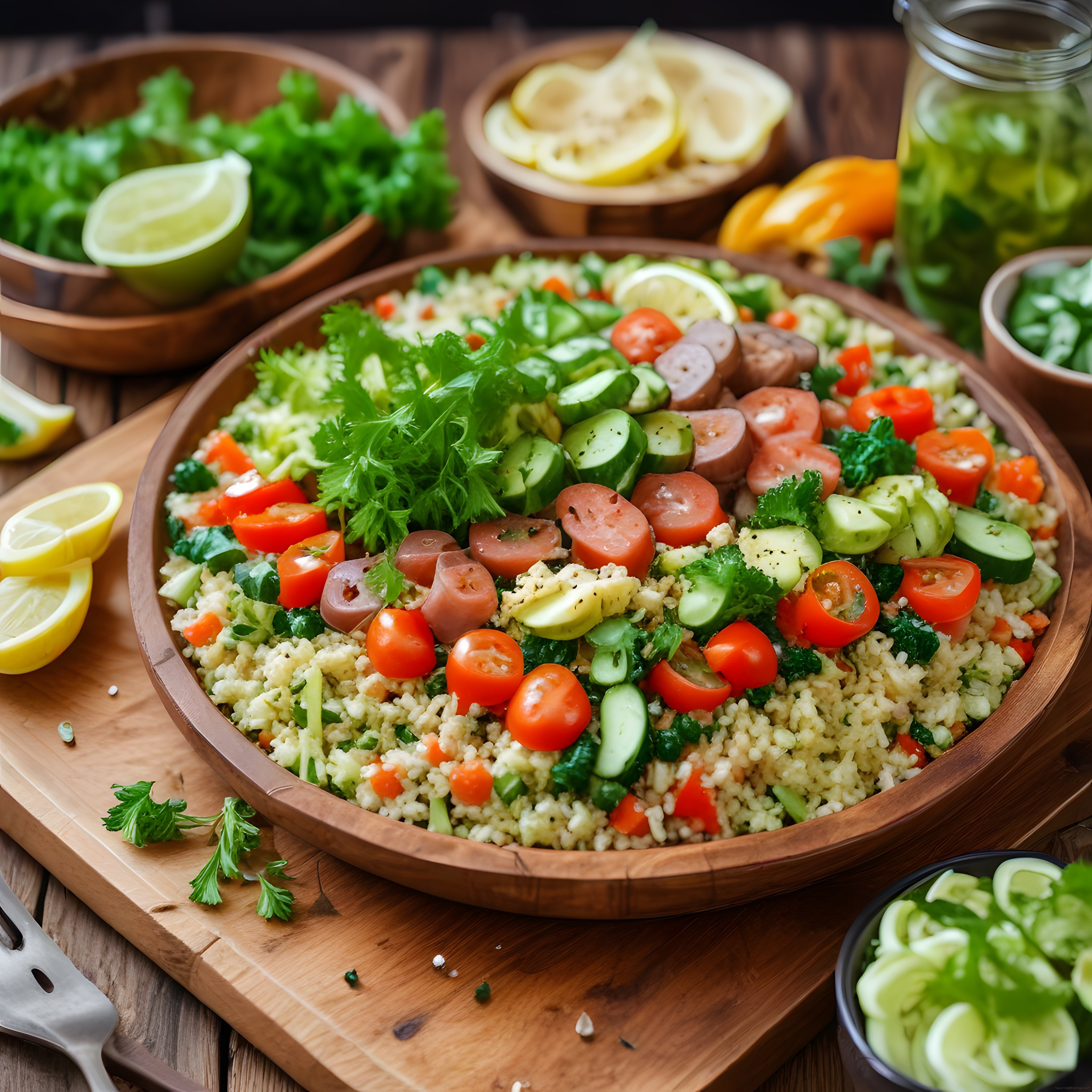Ev Yapımı Bol Sebzeli Kuskus Salatası Tarifi ve Şık Ahşap Sunum Önerileri