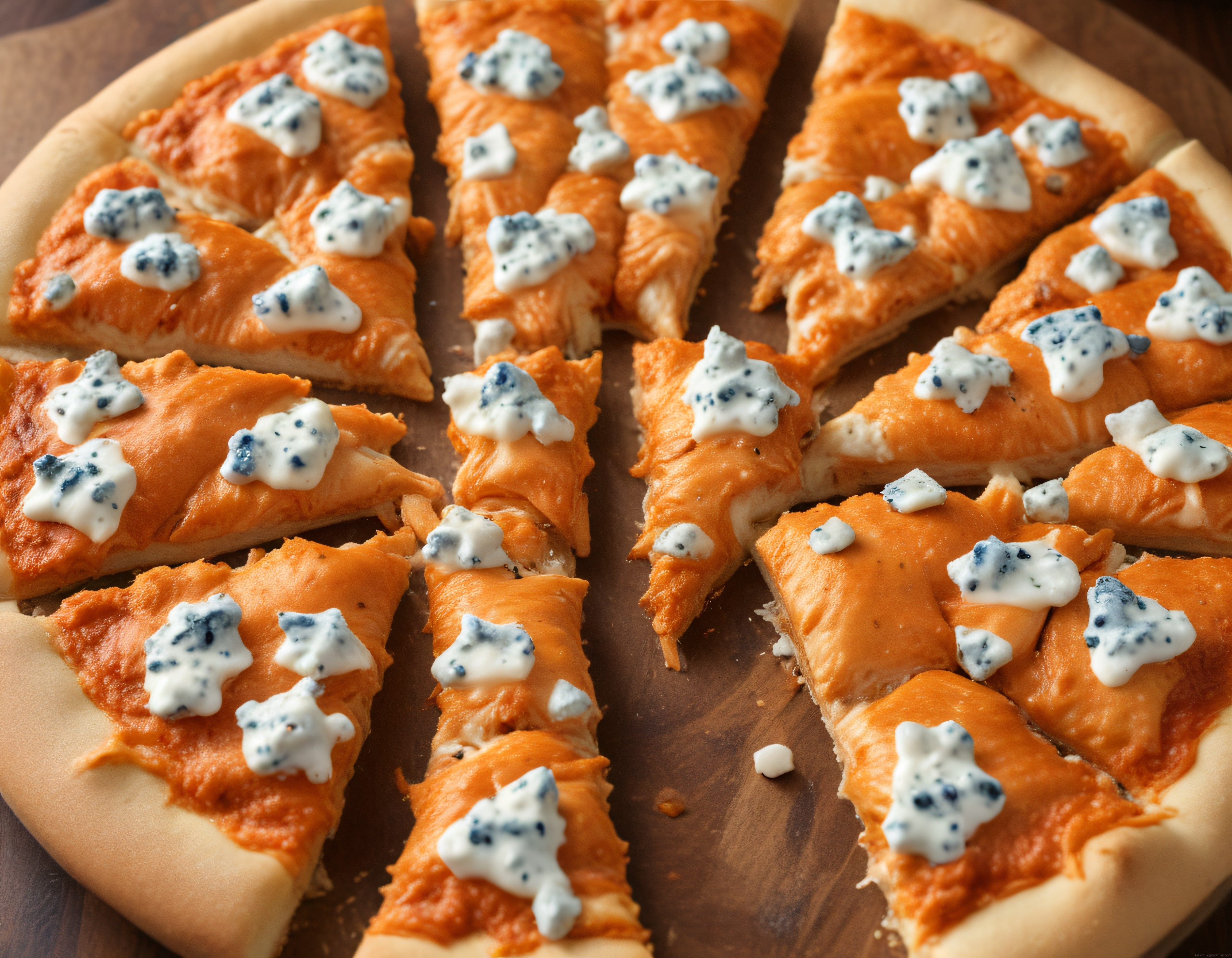 Ev Yapımı Buffalo Soslu Tavuklu Pizza Mavi Peynirle Süslenmiş Dilimler