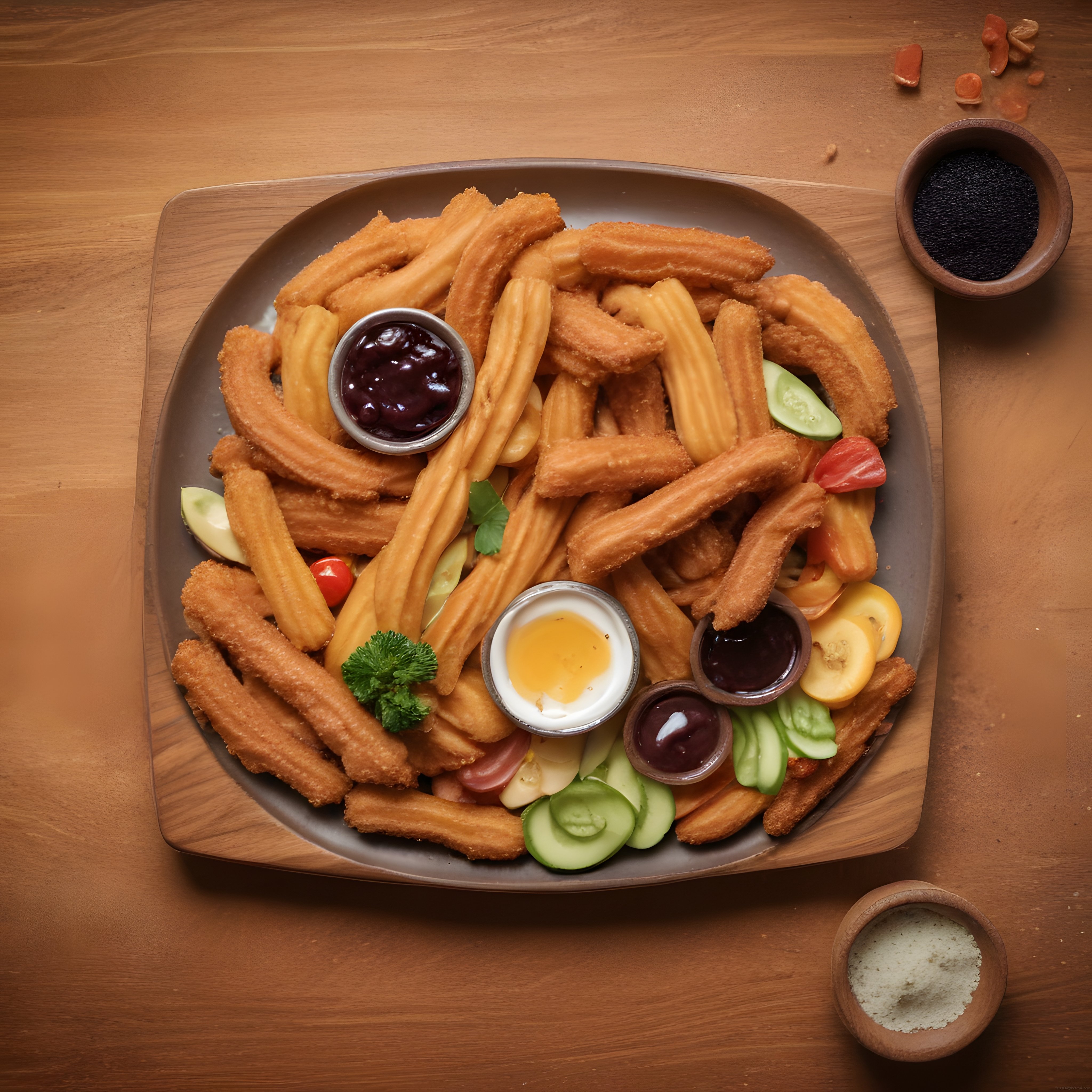 Ev Yapımı Churros Çeşitleri: Çikolata ve Karamelli Soslarla Rustik Sunum