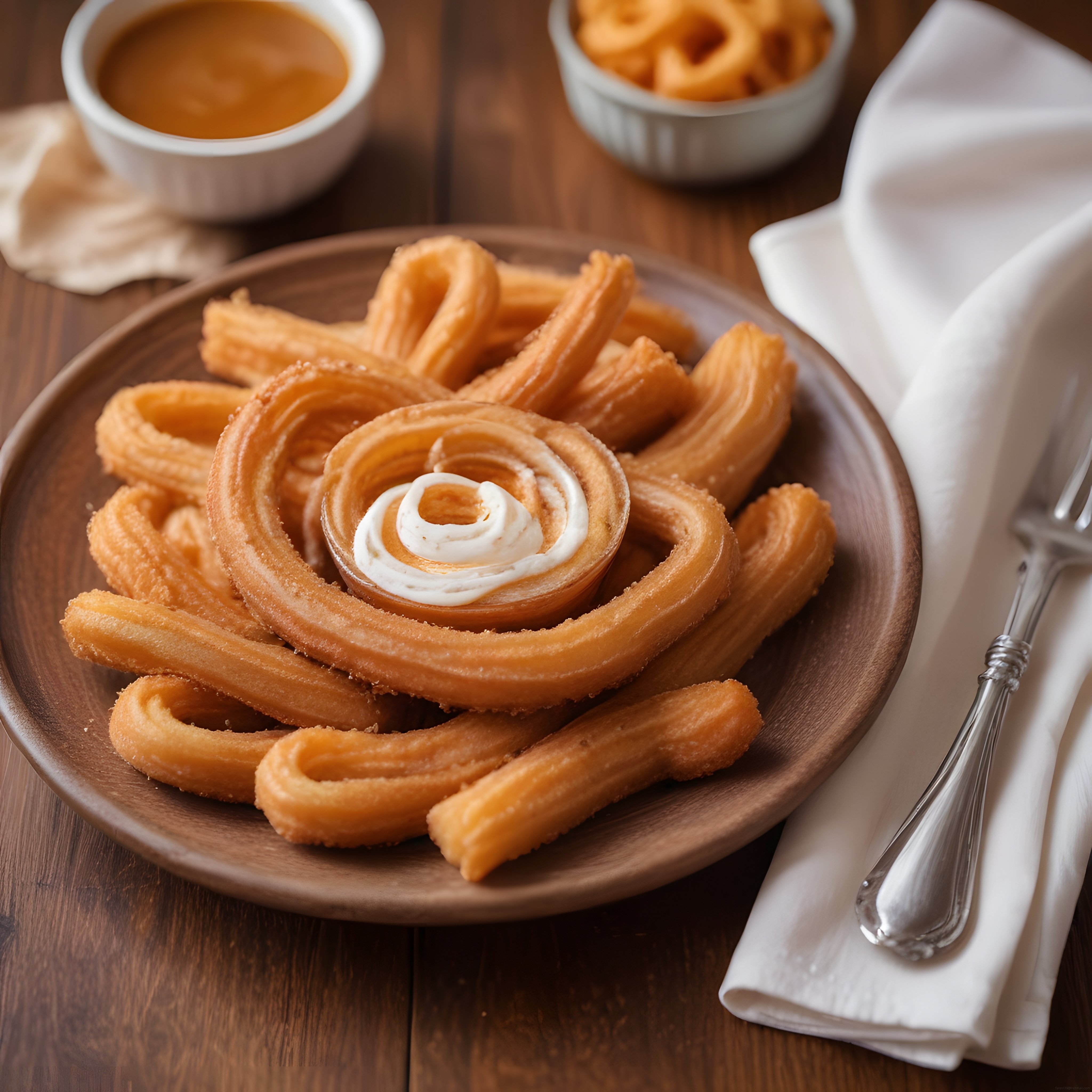 Ev Yapımı Churros Tatlısı, Kremalı Sunum ve Karamel Sos Eşliğinde