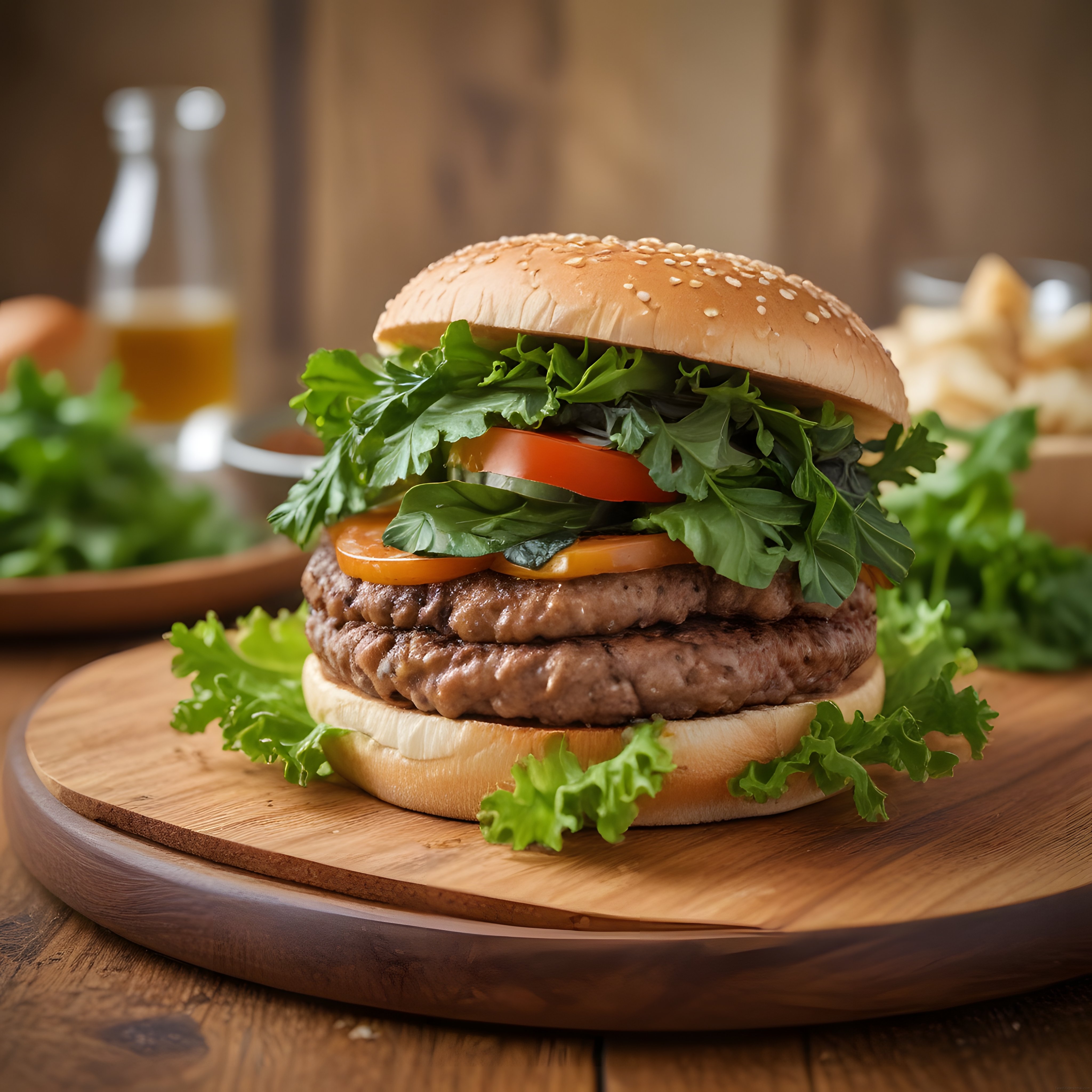 Ev yapımı çift katlı hamburger tarifi: Taze marul ve domatesle enfes sunum