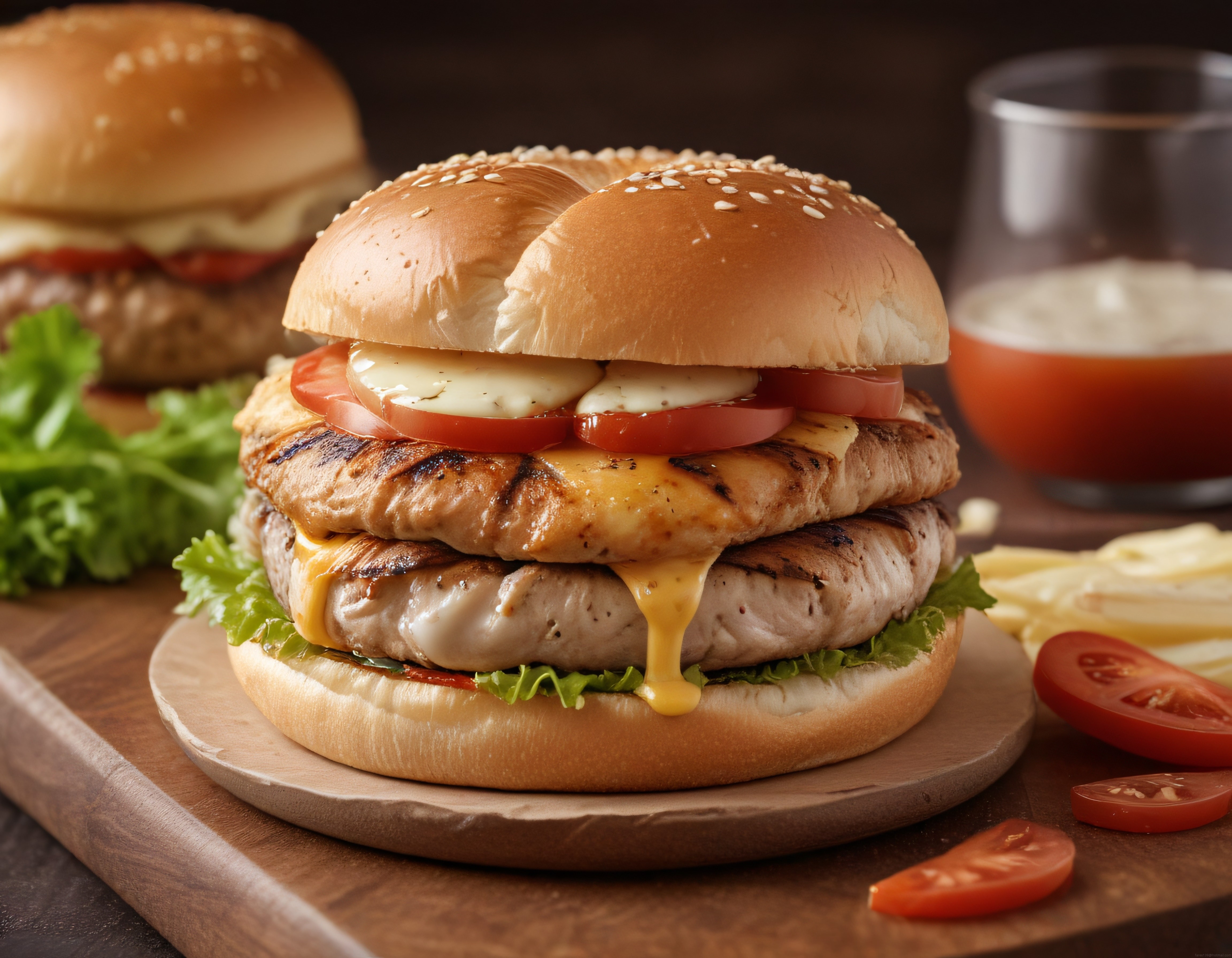 Ev Yapımı Çift Katlı Tavuk Burger: Izgara Tavuk ve Erimiş Peynir