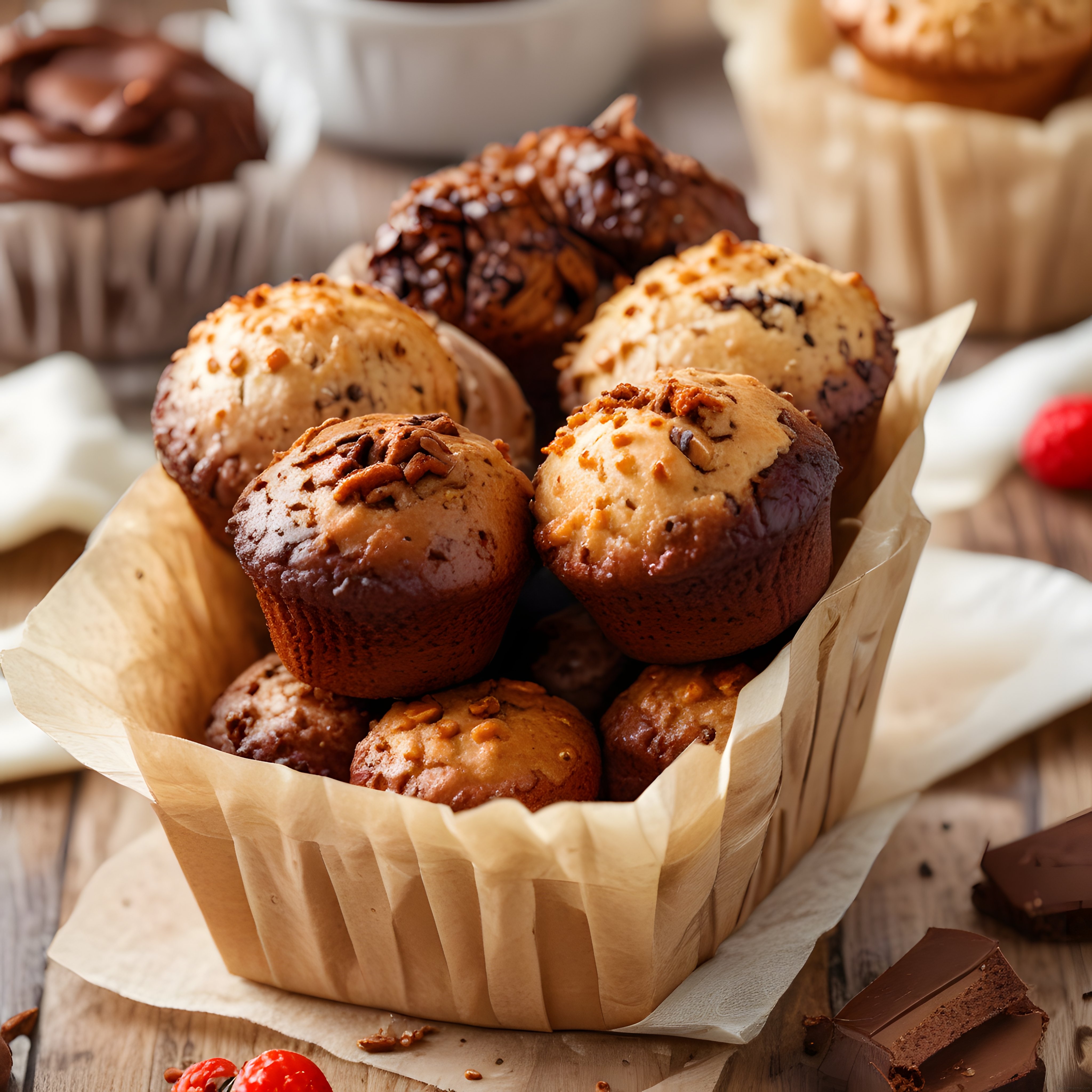 Ev Yapımı Çikolata Parçacıklı ve Fındıklı Muffinlerin Lezzet Dolu Sunumu