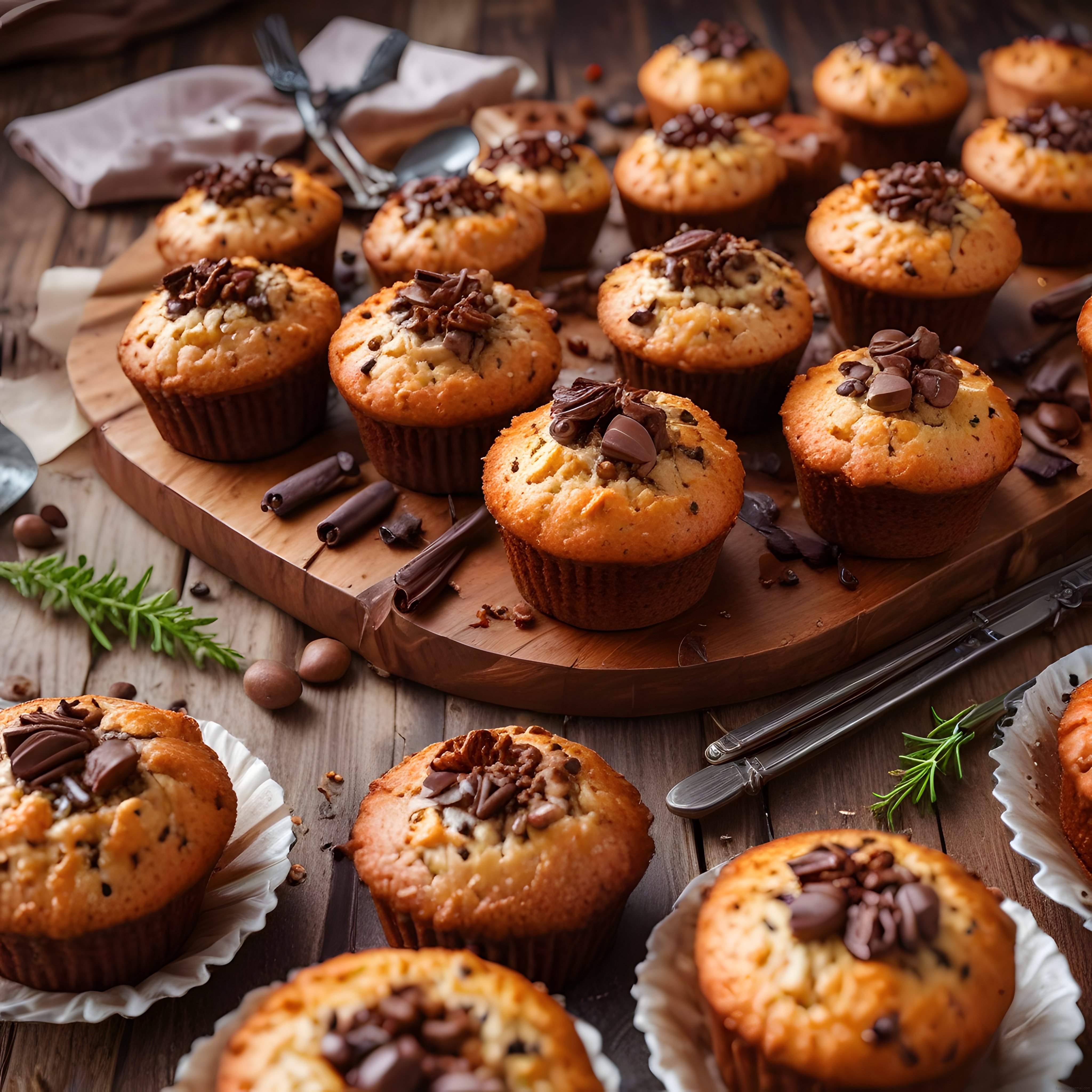 Ev Yapımı Çikolatalı Cevizli Muffinler: Sıcacık ve Lezzetli Tatlı Sunum