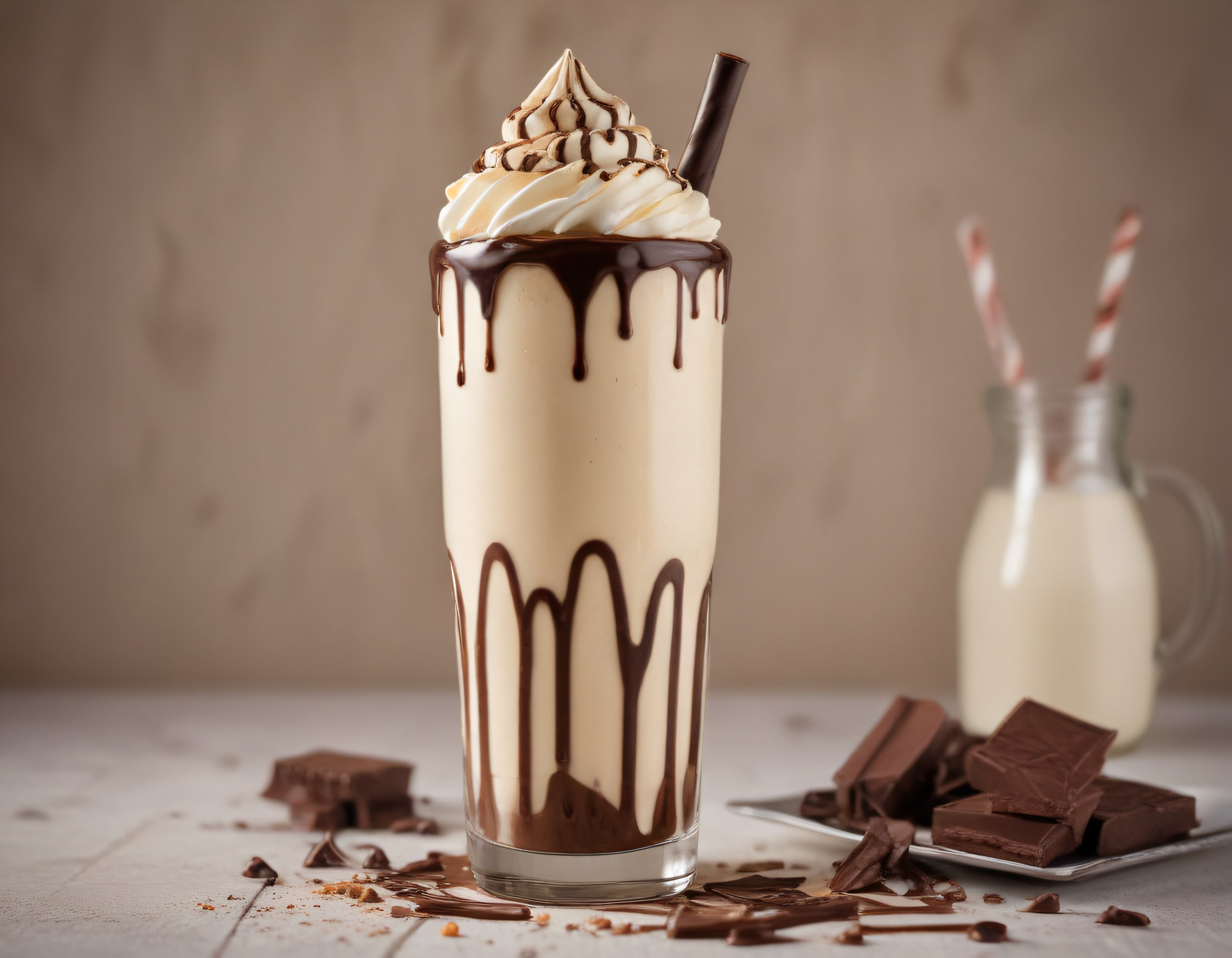Ev Yapımı Çikolatalı Milkshake: Kremalı Üstü ve Dökülen Çikolata Sosu