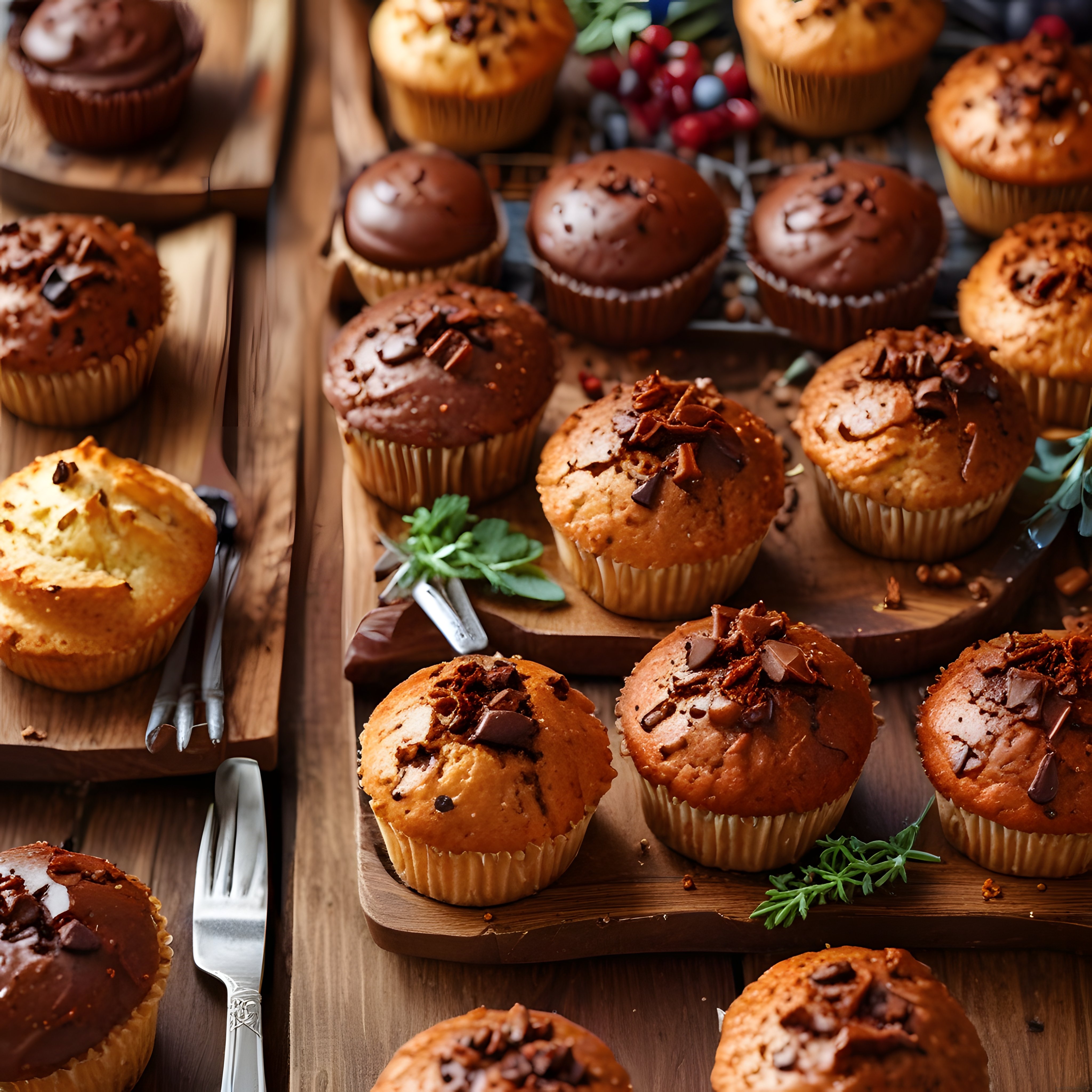 Ev Yapımı Çikolatalı Muffin ve Kapkeklerle Rustik Tatlı Sunumu