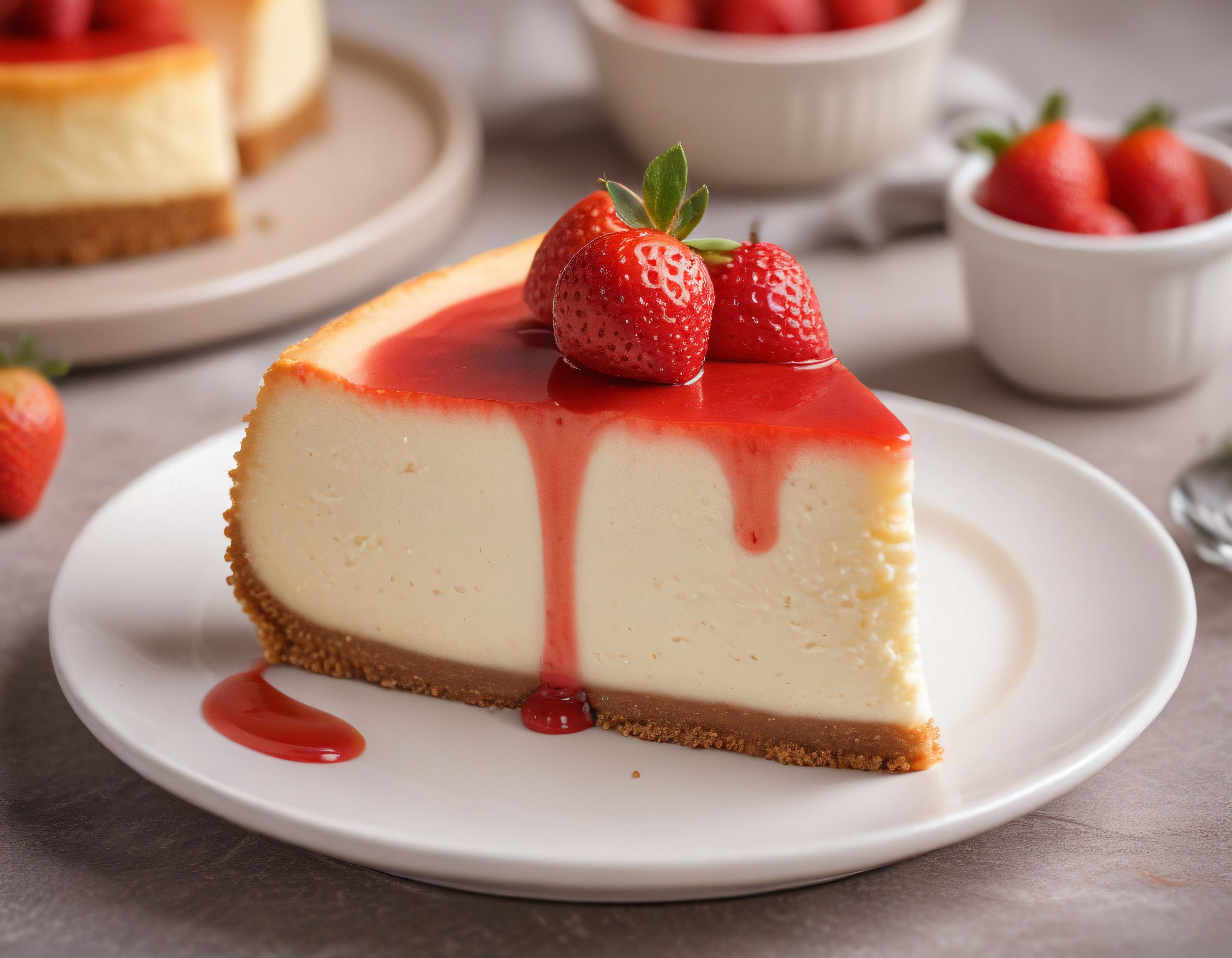 Ev Yapımı Çilekli Cheesecake Dilimi: Kremalı Tatlı ve Taze Meyve Sosu