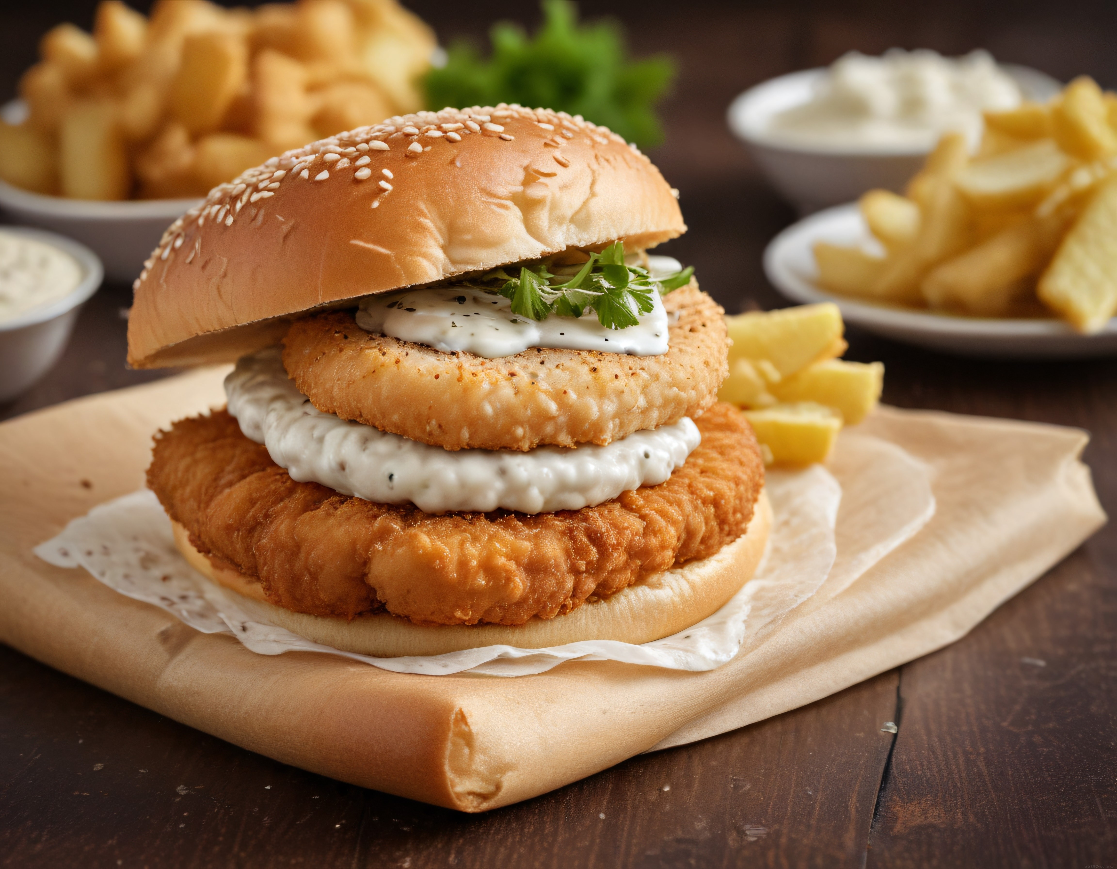 Ev Yapımı Çıtır Balık Burger: Özel Soslu Susamlı Sandviç ve Patates Kızartması