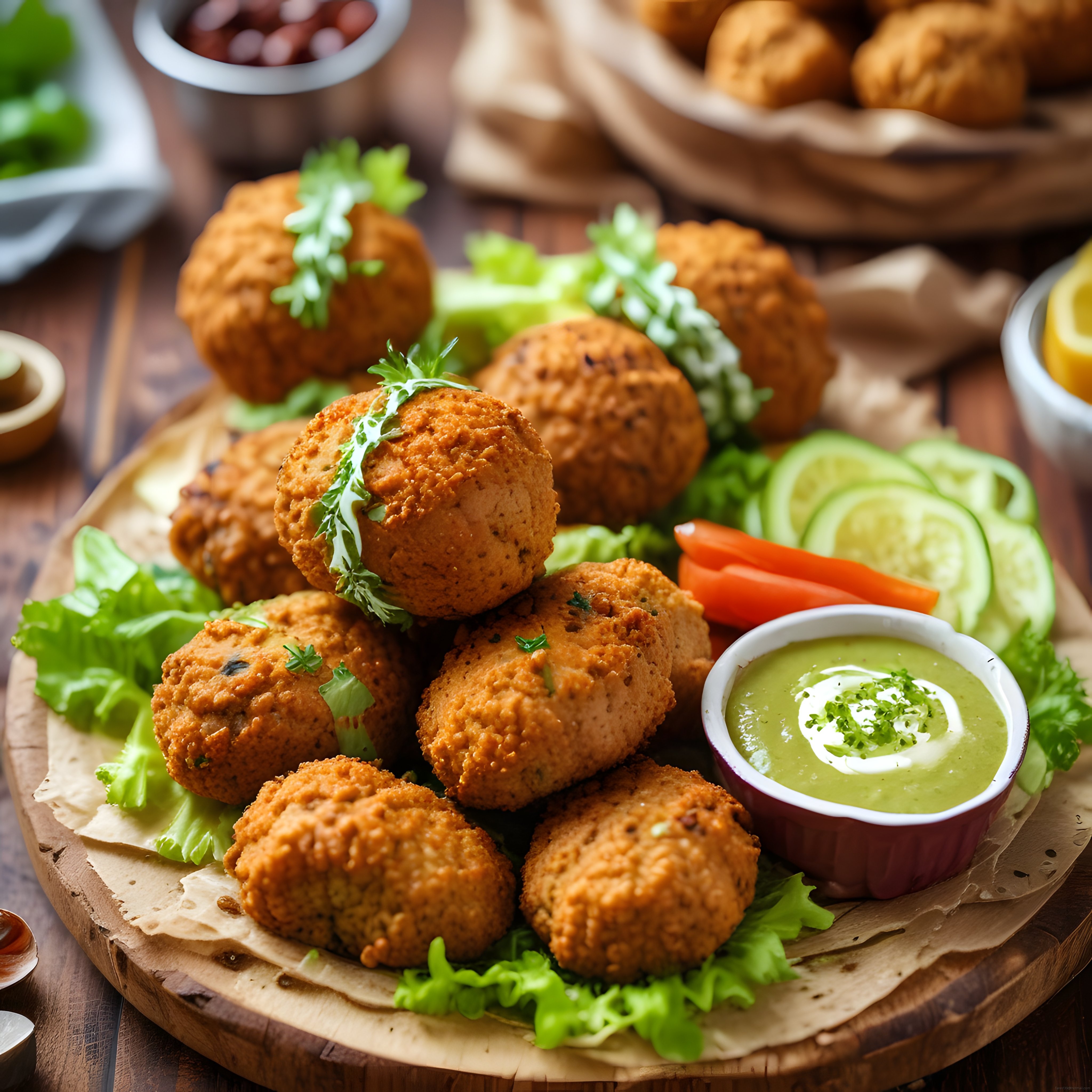 Ev Yapımı Çıtır Falafel Topları ve Kremalı Yeşil Tahin Sosu Sunumu