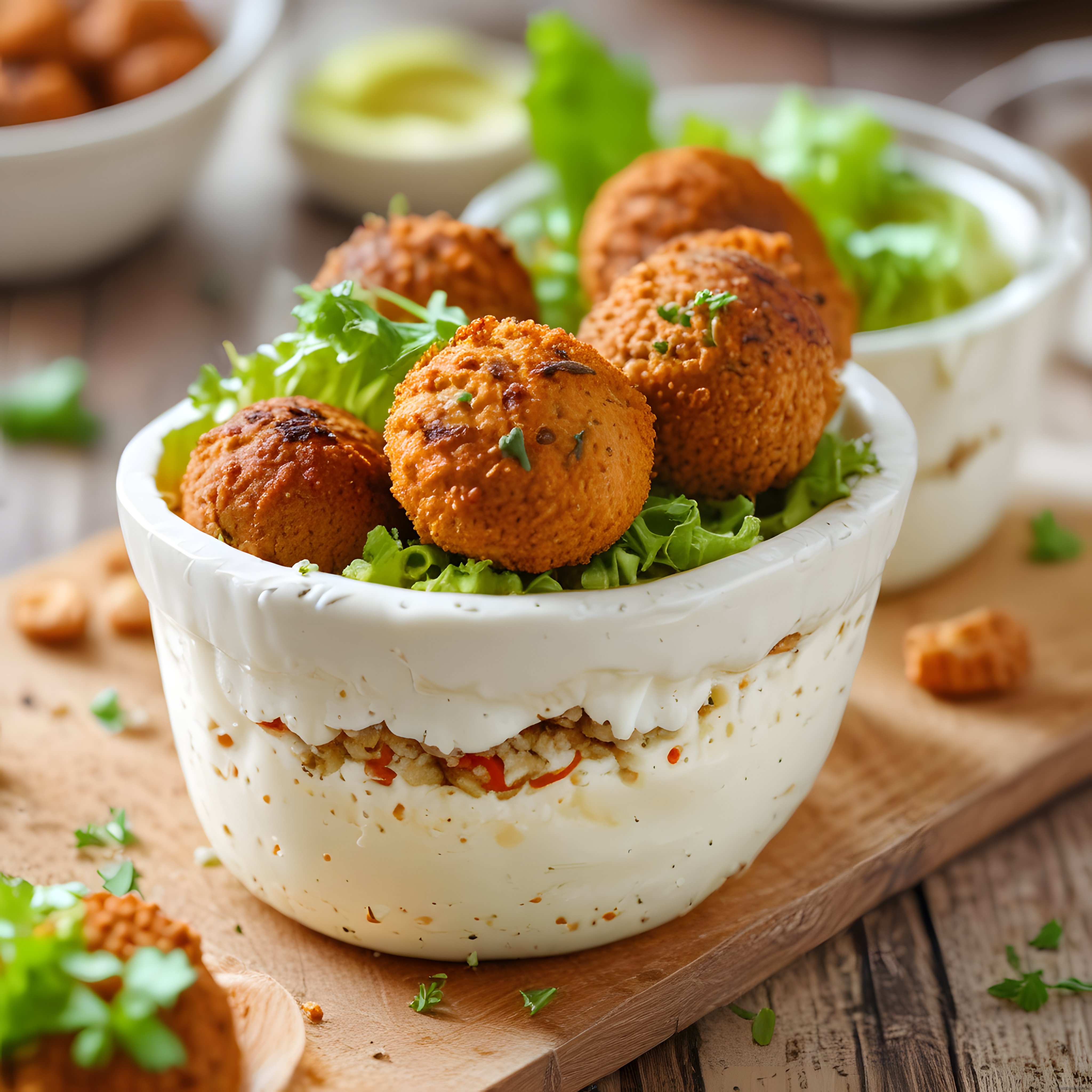 Ev Yapımı Çıtır Falafel Topları: Yeşilliklerle Süslenmiş Misafir Sofrası Sunumu