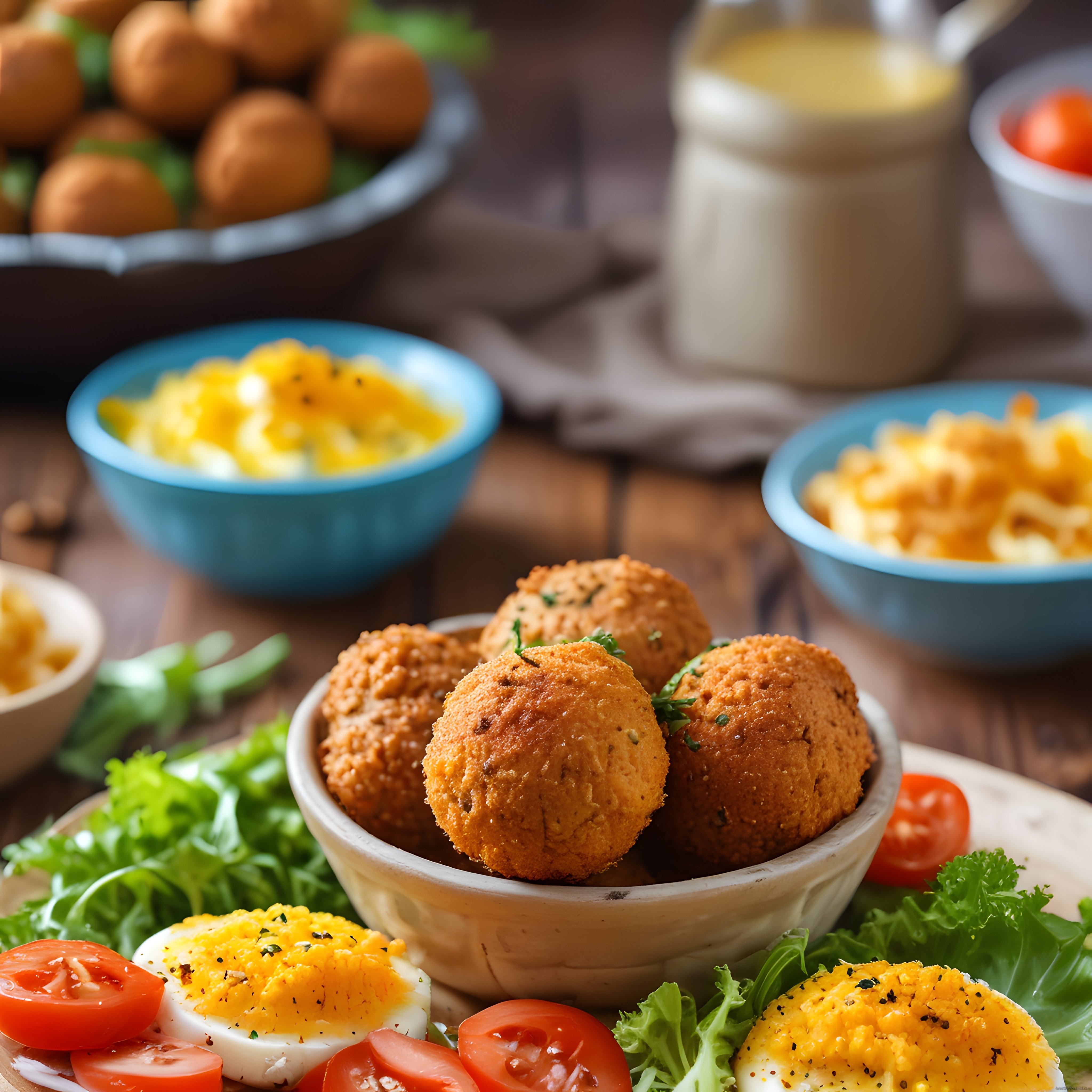 Ev Yapımı Çıtır Köfte ve Haşlanmış Yumurtalı Sağlıklı Sunum Tabağı