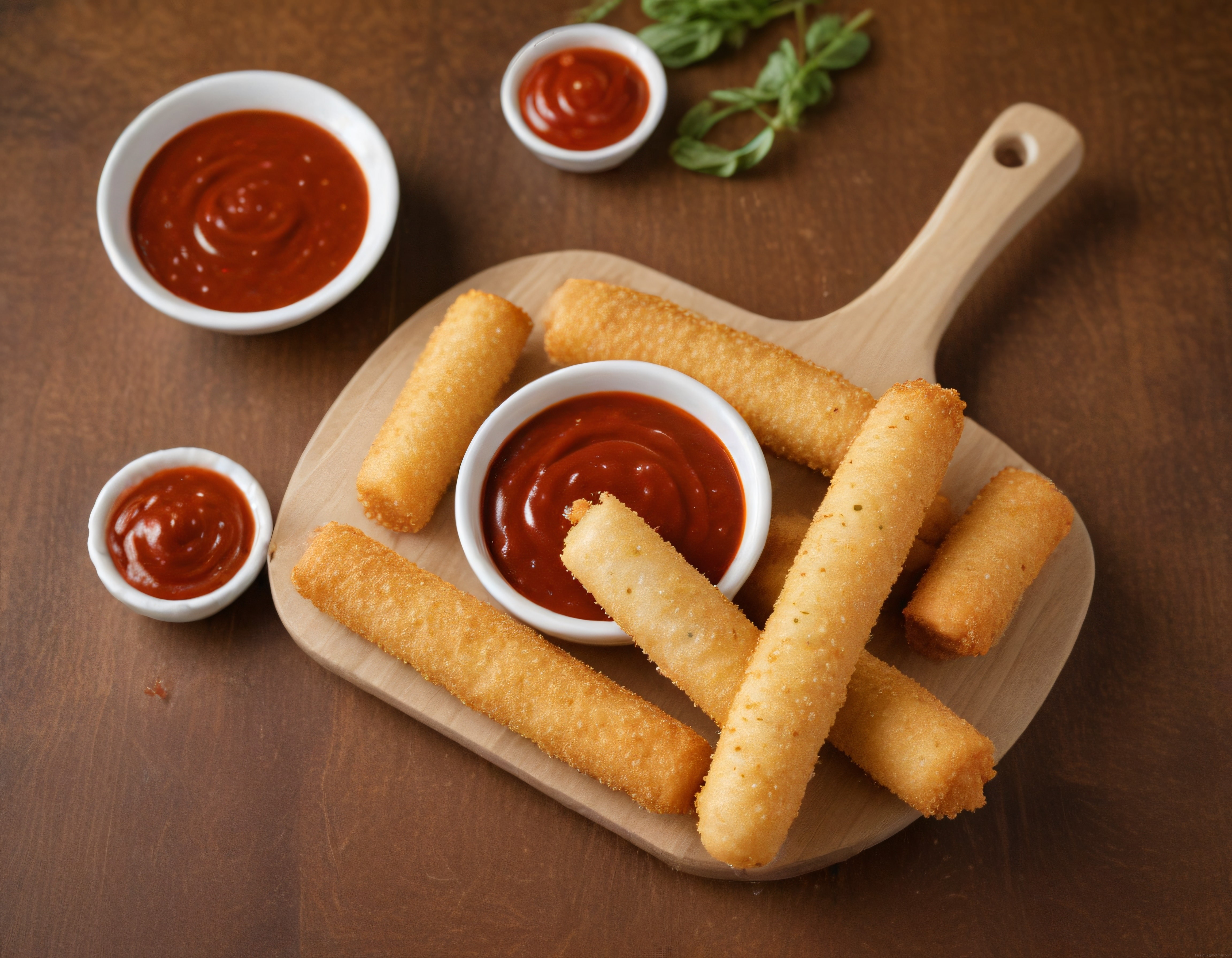 Ev Yapımı Çıtır Mozzarella Peynir Çubukları ve Ketçaplı Sunum Tabağı