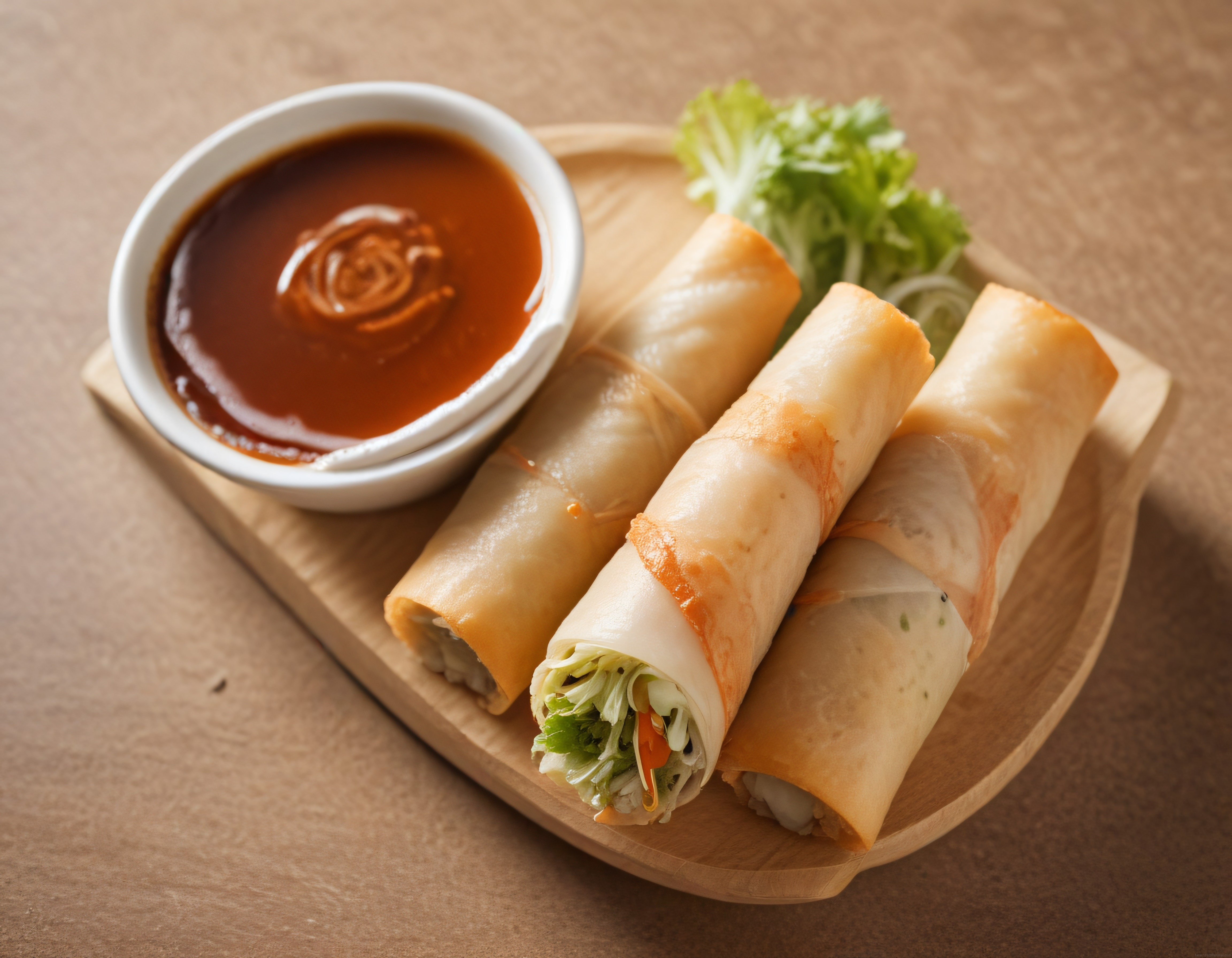 Ev Yapımı Çıtır Sebzeli Spring Roll ve Dip Sos ile Rustik Mutfak Sunumu