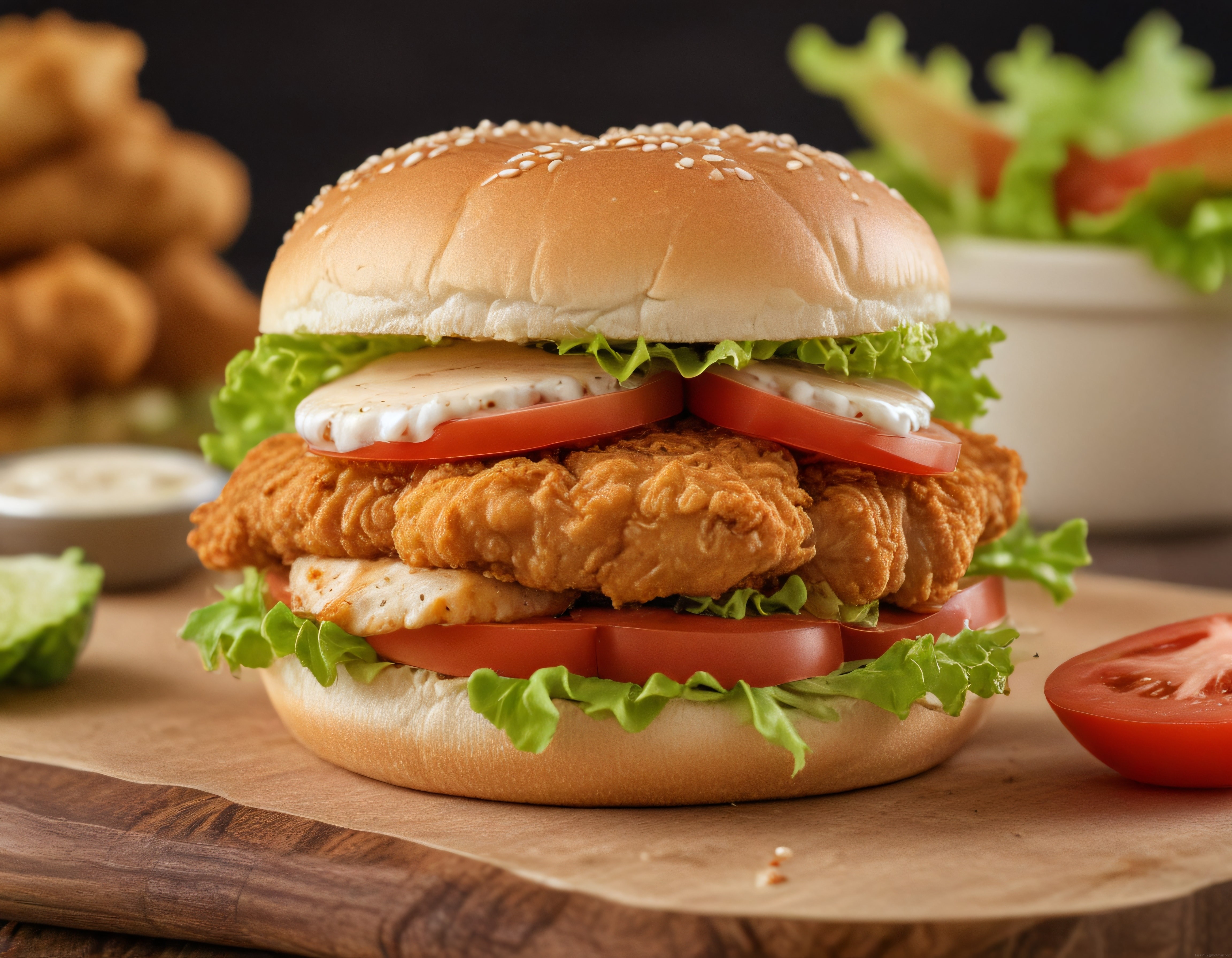 Ev Yapımı Çıtır Tavuk Burger: Susamlı Ekmek ve Taze Sebzeler