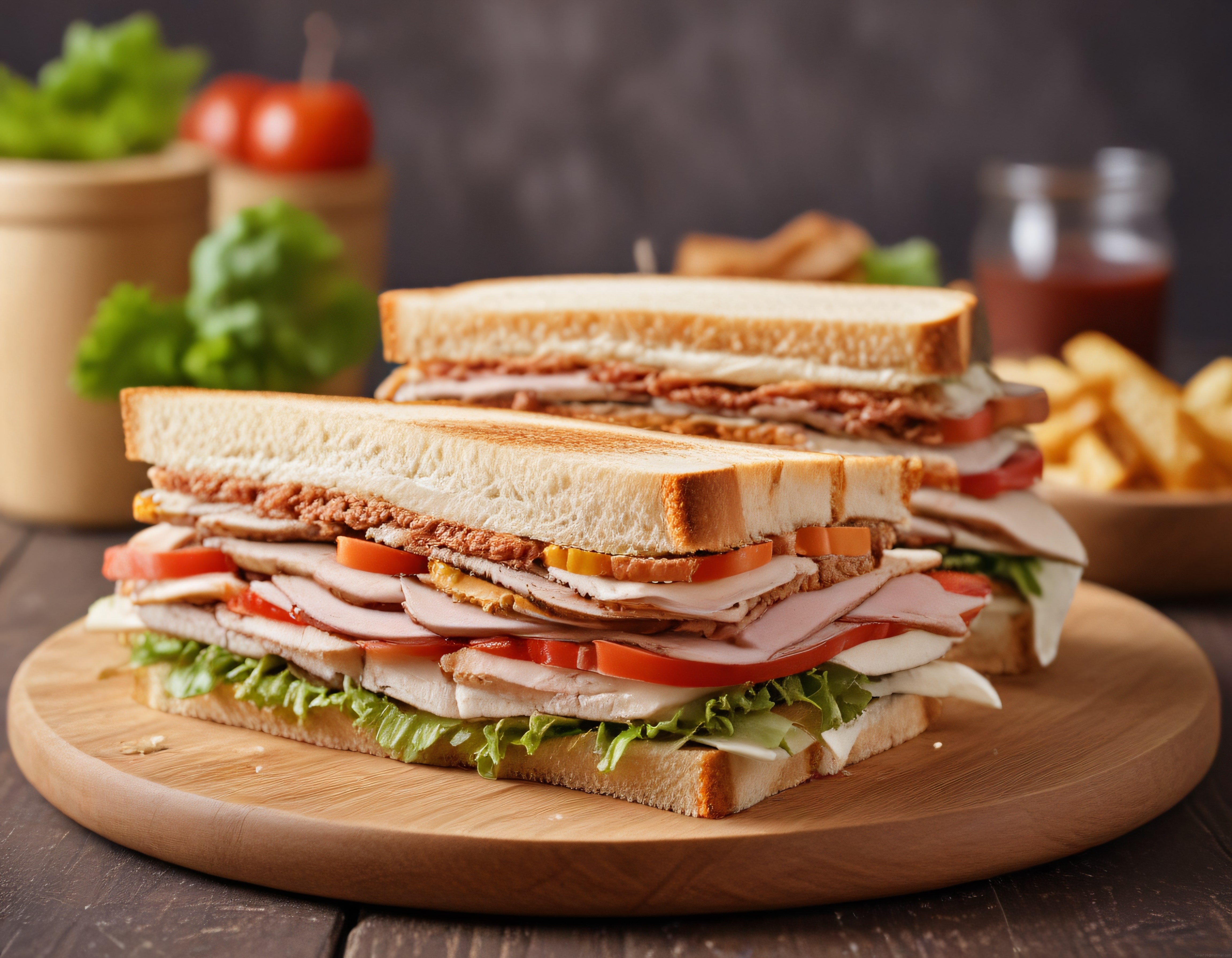 Ev Yapımı Club Sandwich: Katlı Hindi Jambonlu Tost Sandviç ve Patates Kızartması