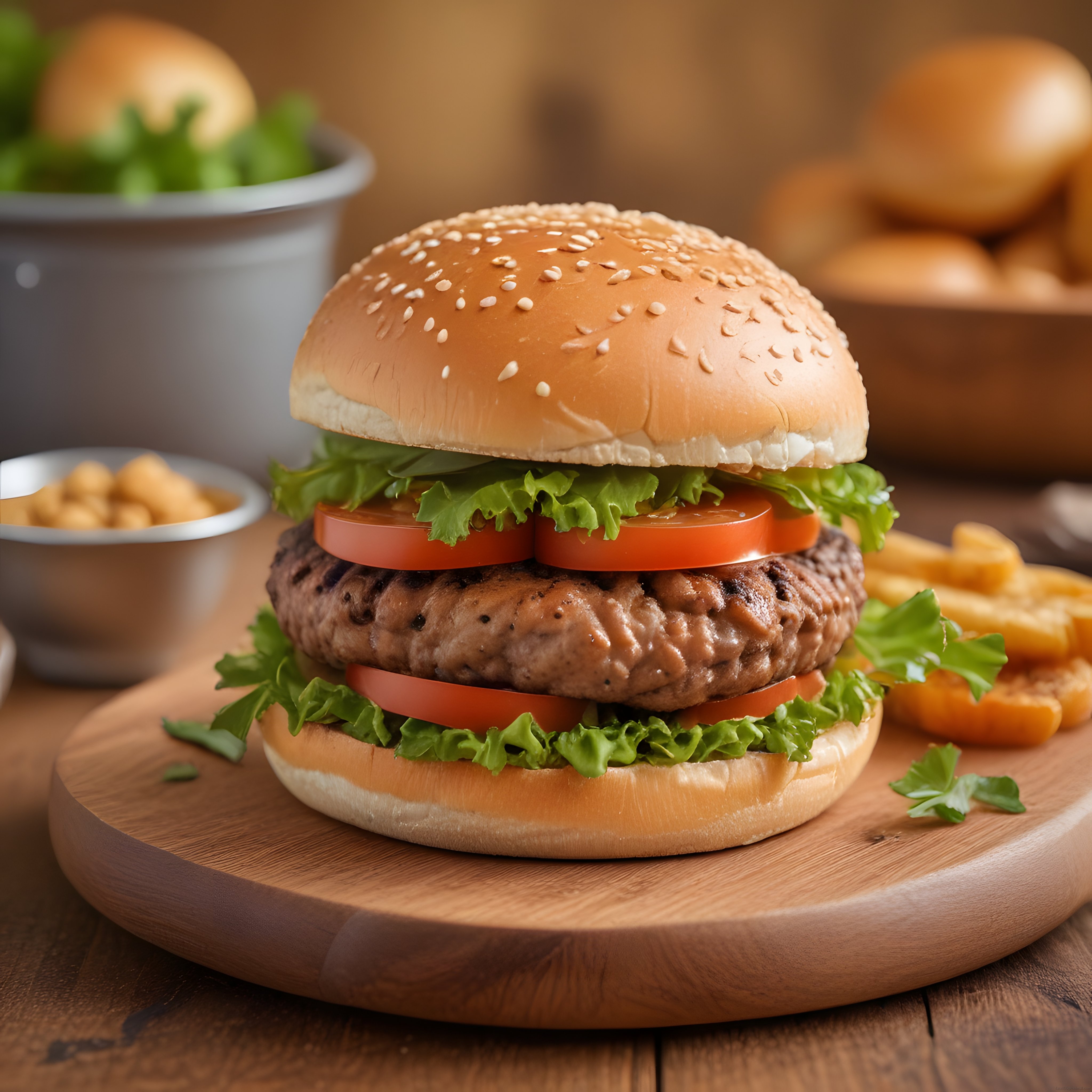 Ev Yapımı Dana Burger ve Patates Kızartması ile Lezzetli Bir Akşam Yemeği