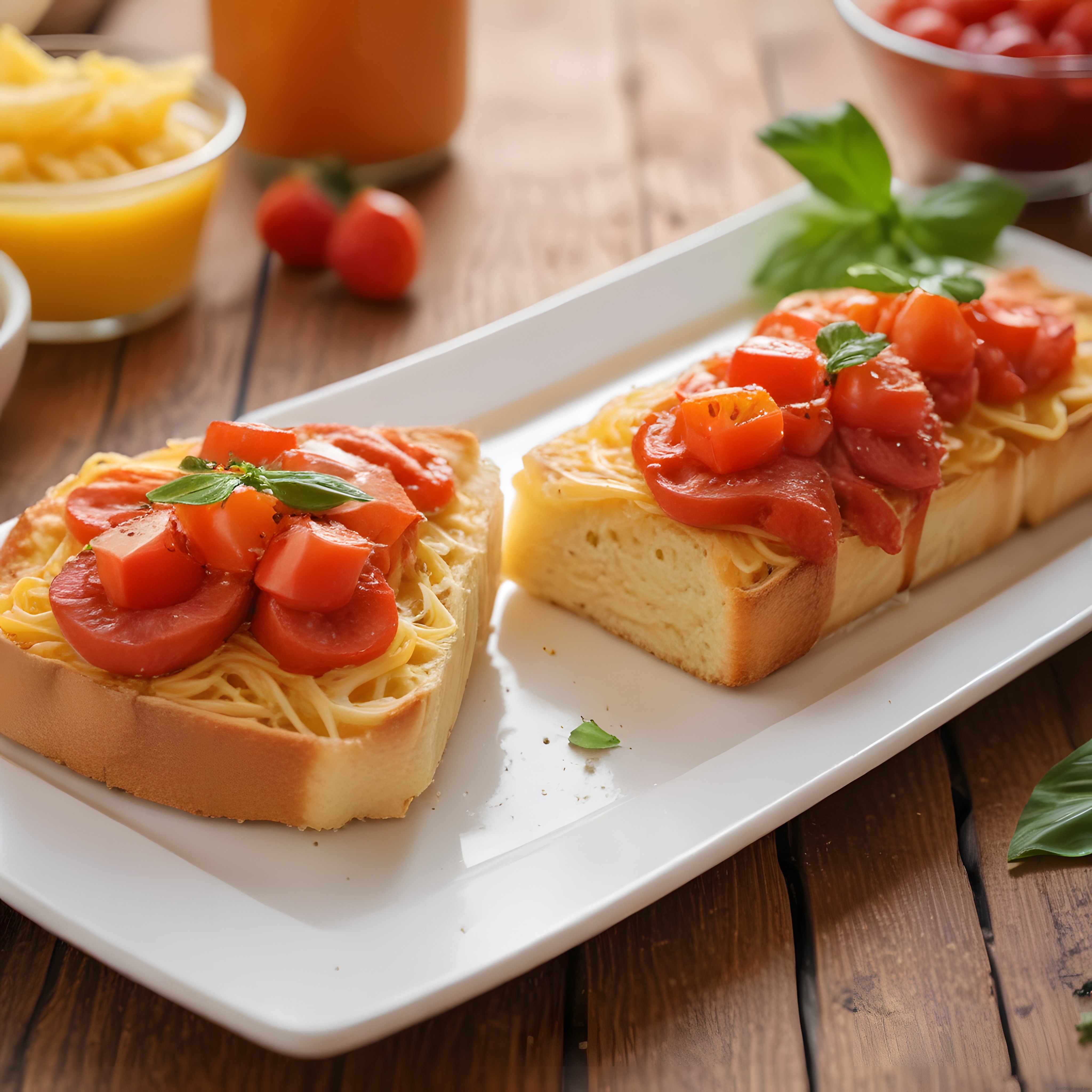 Ev Yapımı Domates ve Makarnalı Fesleğenli Ekmek Üzeri Kahvaltılık
