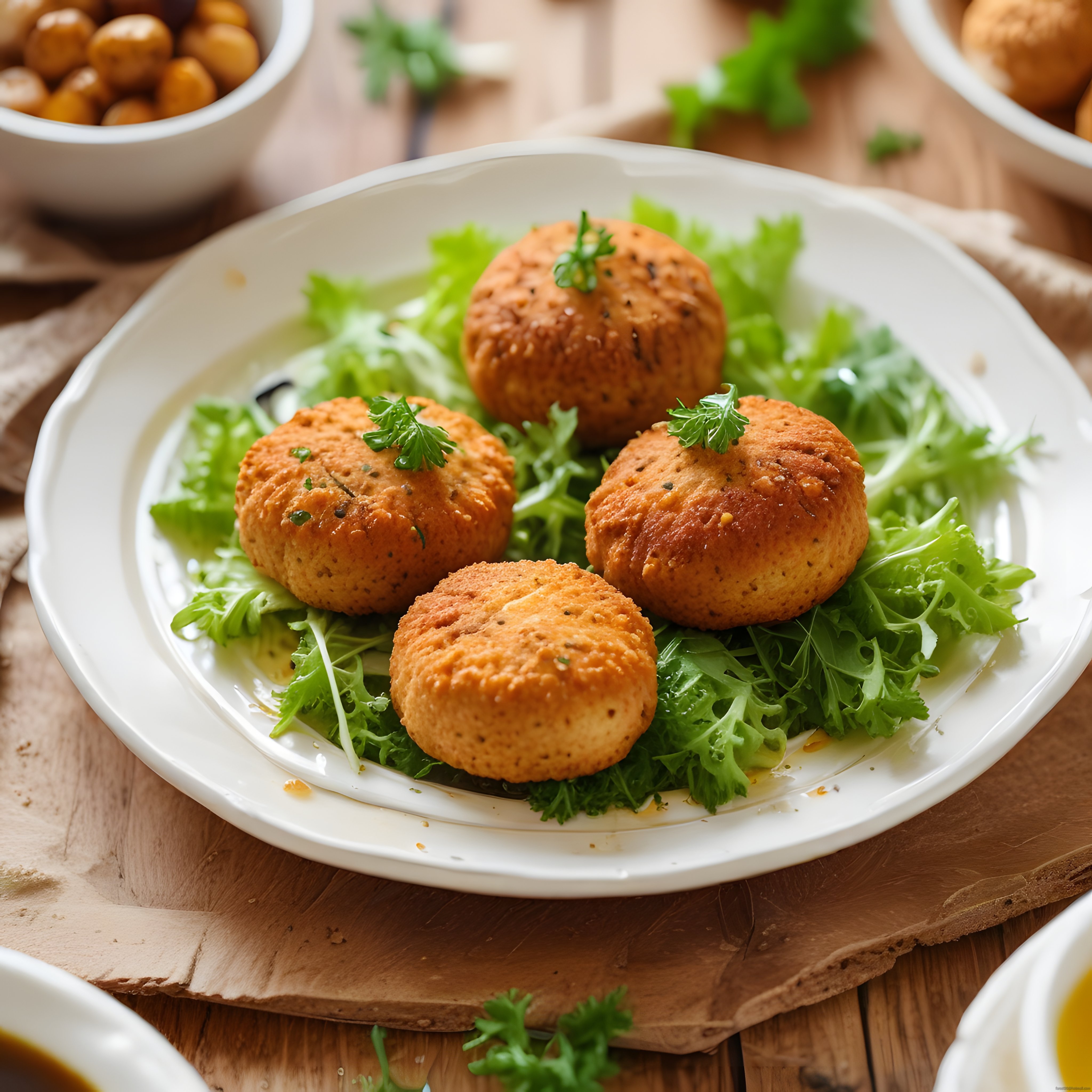 Ev Yapımı Falafel Köfteleri ve Taze Mevsim Yeşillikleriyle Lezzetli Tabak