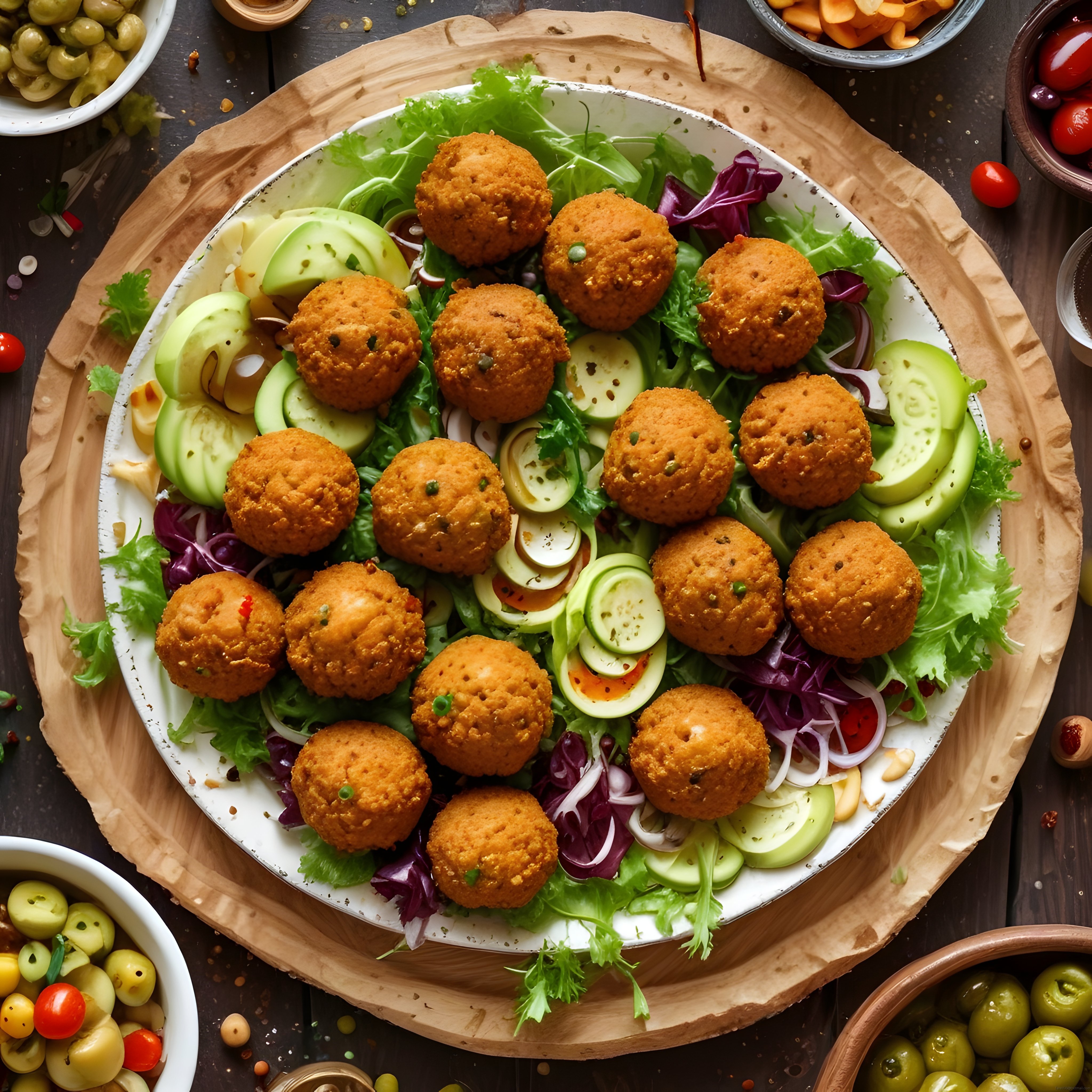 Ev Yapımı Falafel Köfteleri ve Taze Sebzelerle Hazırlanan Göz Alıcı Tabak