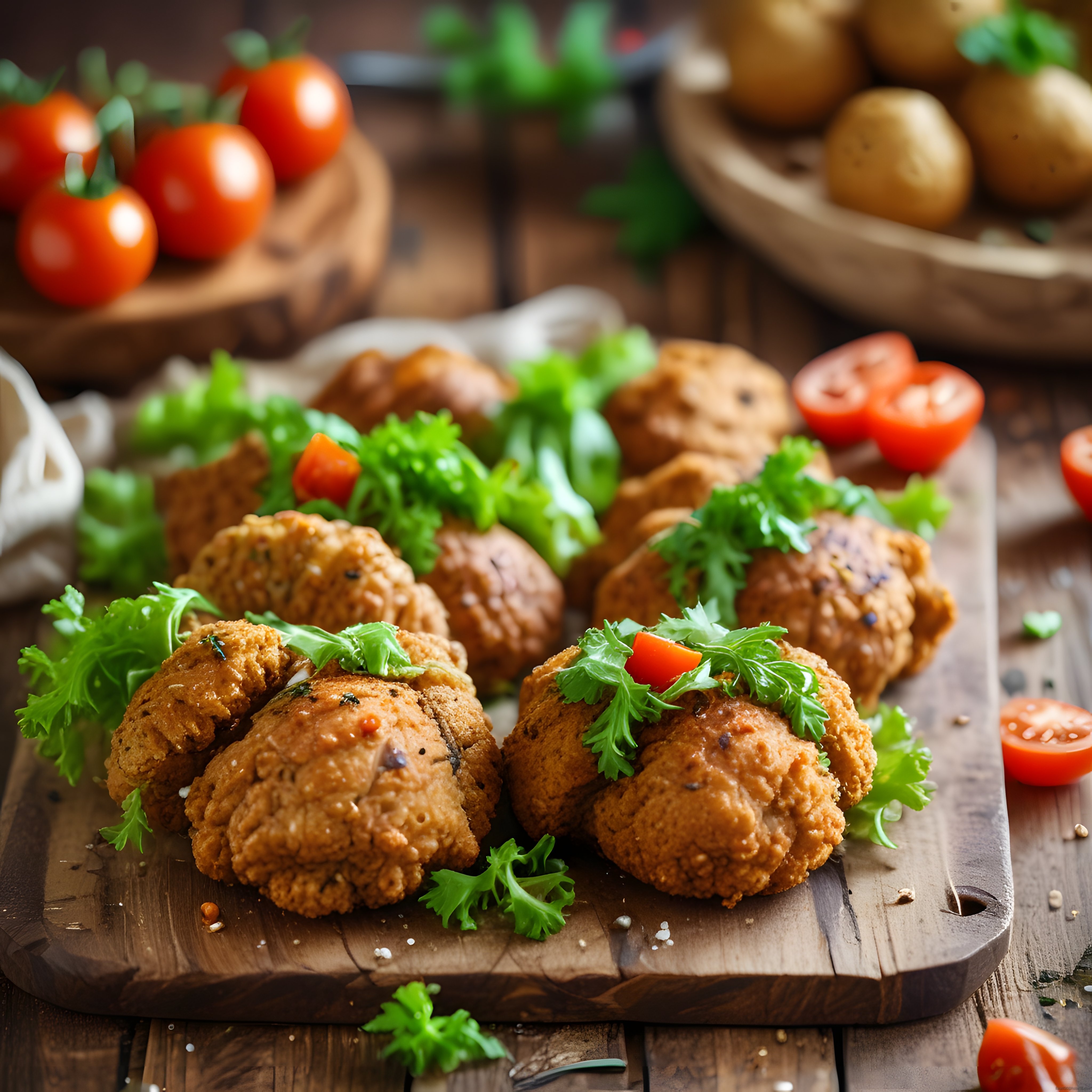 Ev Yapımı Falafel Topları ve Taze Sebzelerle Şık Ahşap Sunum