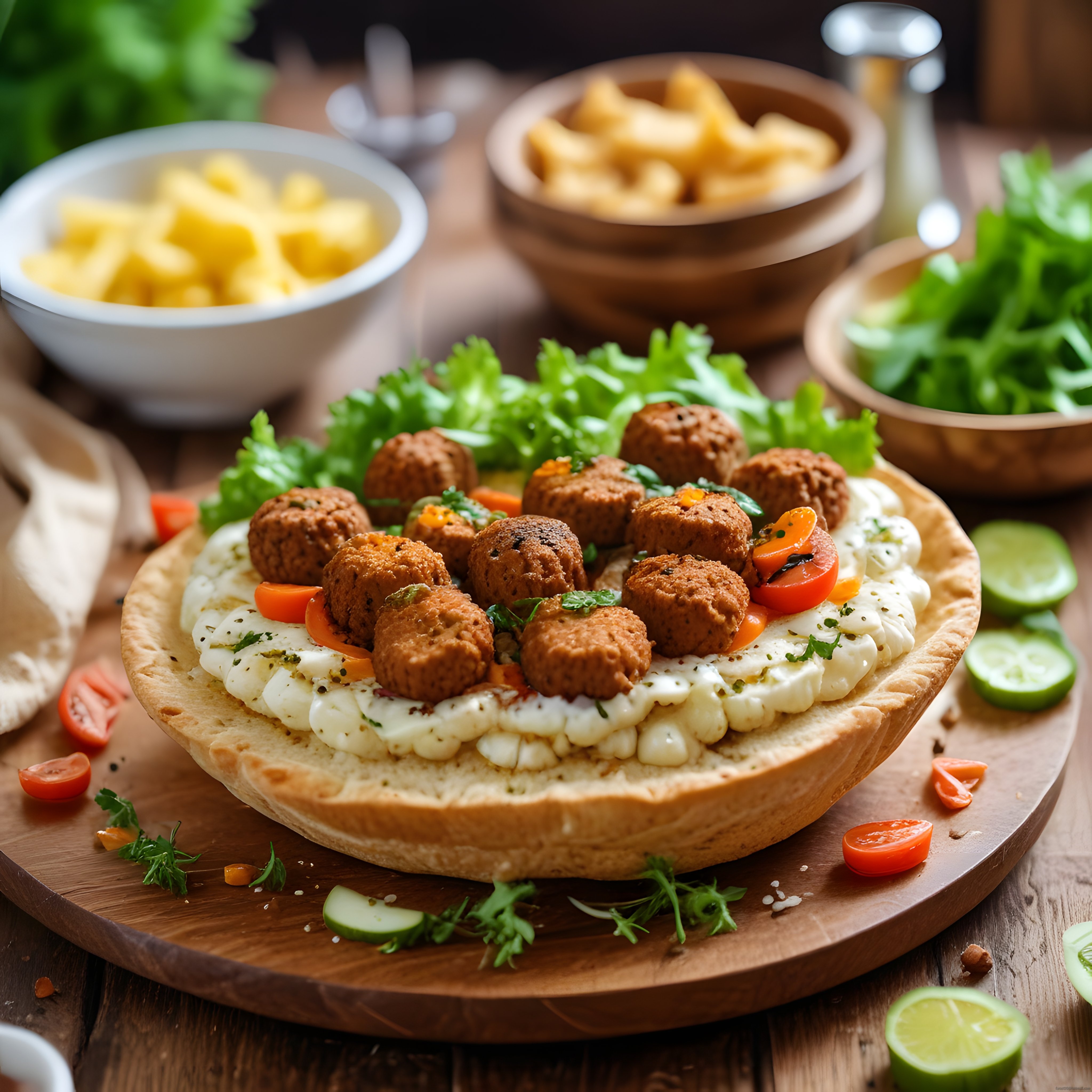 Ev Yapımı Falafel Topları ve Taze Sebzelerle Süslenmiş Ortadoğu Tabağı