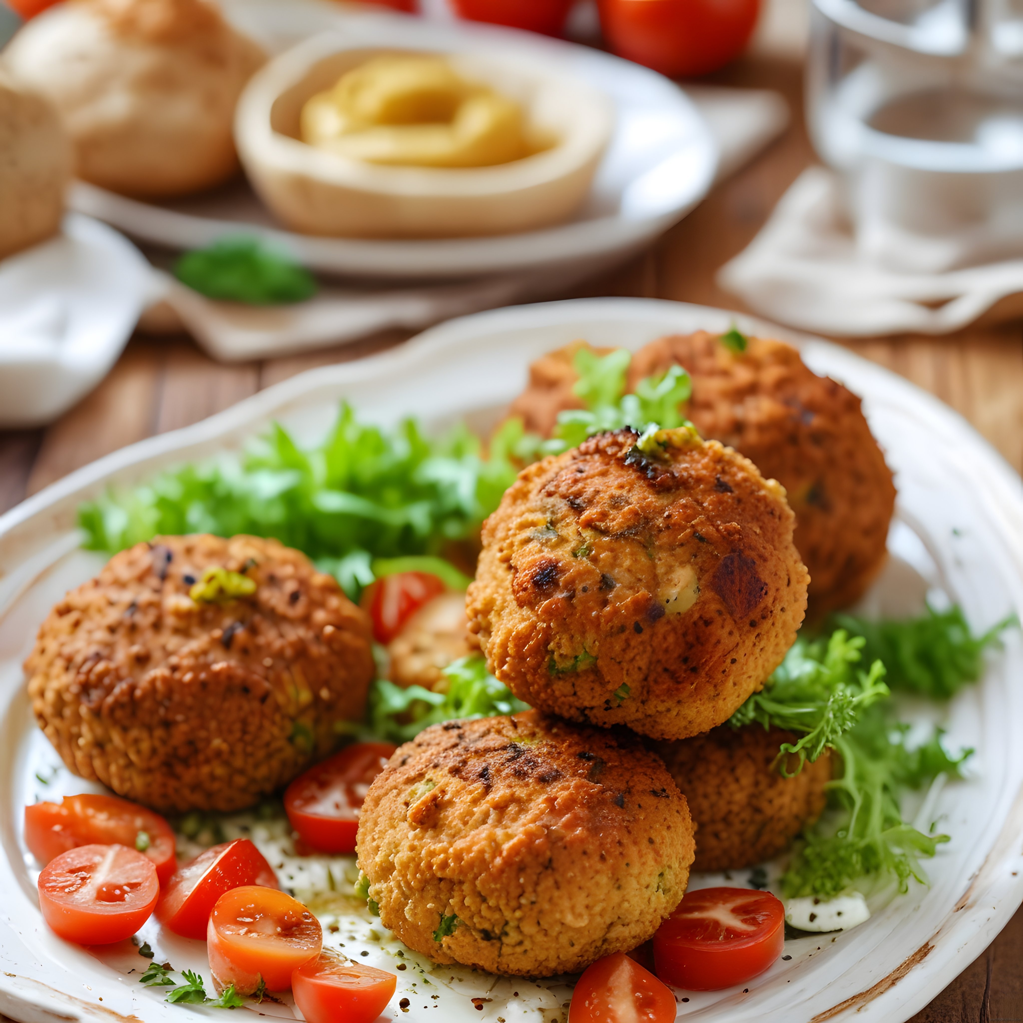 Ev Yapımı Falafel ve Humus: Ahşap Masa Üzerinde Sıcak ve Davetkar Sunum