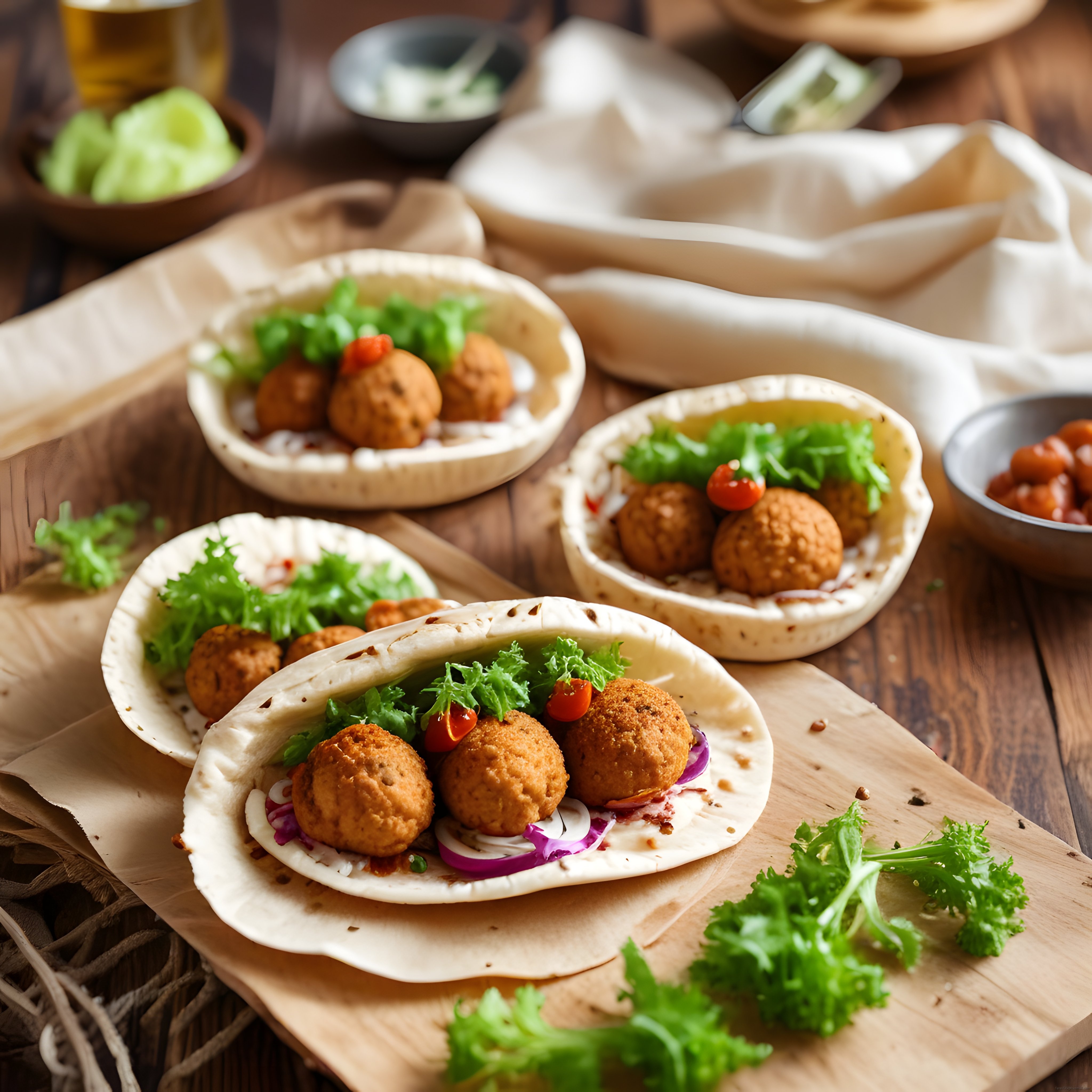 Ev Yapımı Falafel ve Taze Sebzelerle Lavaş Sunumu: Pratik ve Lezzetli