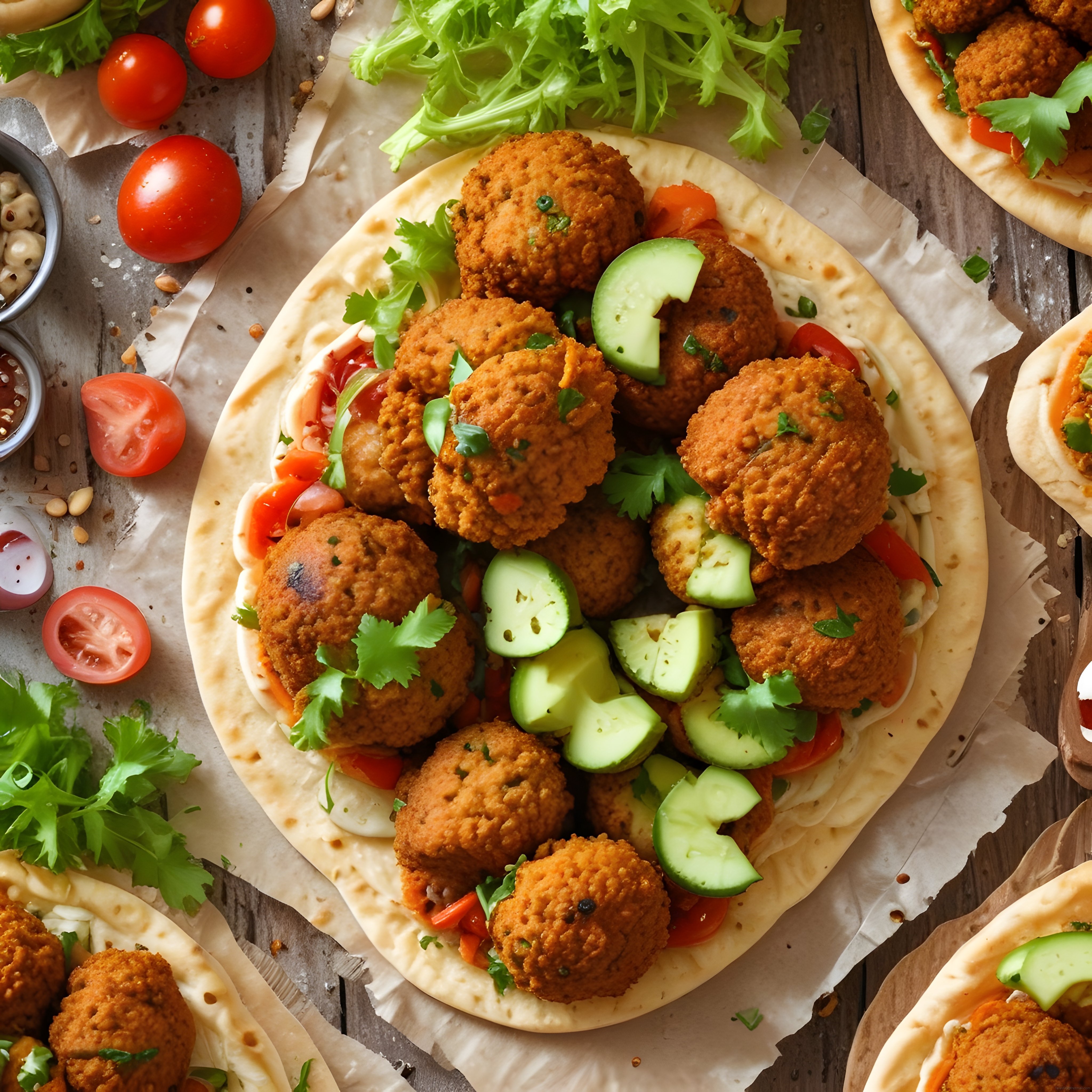 Ev Yapımı Falafel ve Taze Sebzelerle Orta Doğu Usulü Lezzetli Sunum