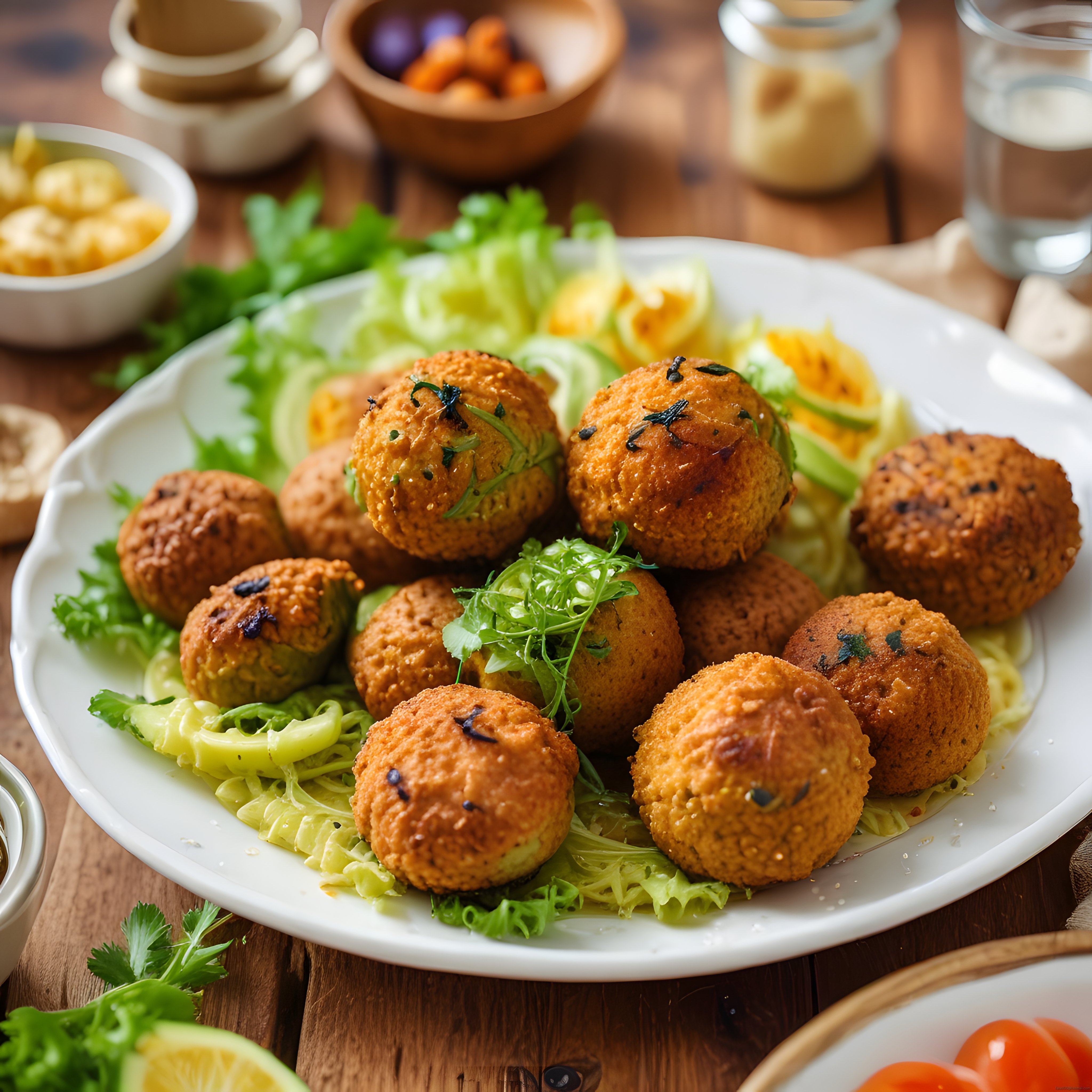Ev Yapımı Falafel ve Yeşilliklerle Dolu Lezzetli Bir Akşam Yemeği