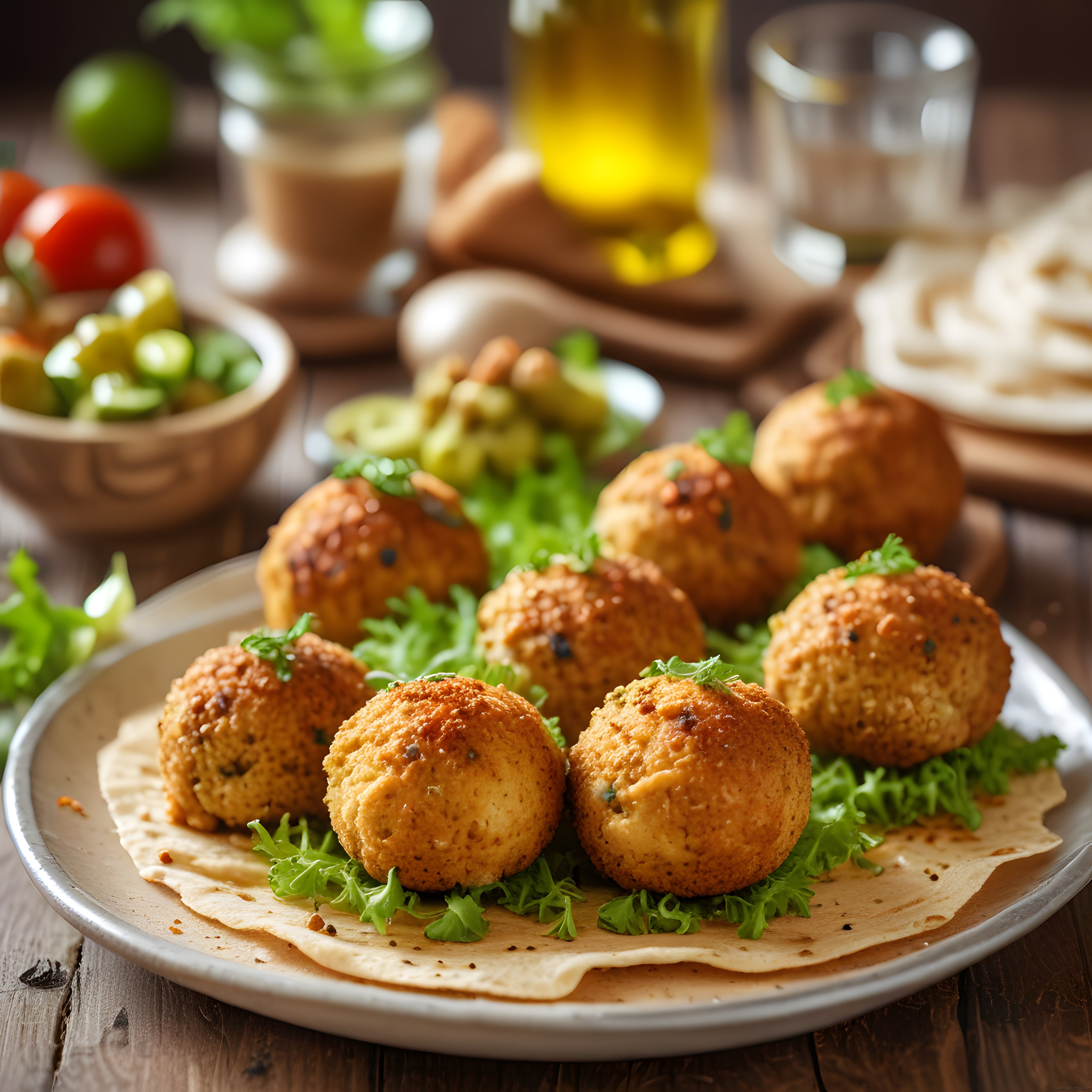 Ev Yapımı Falafel ve Yeşilliklerle Hazırlanmış Akdeniz Tarzı Sunum