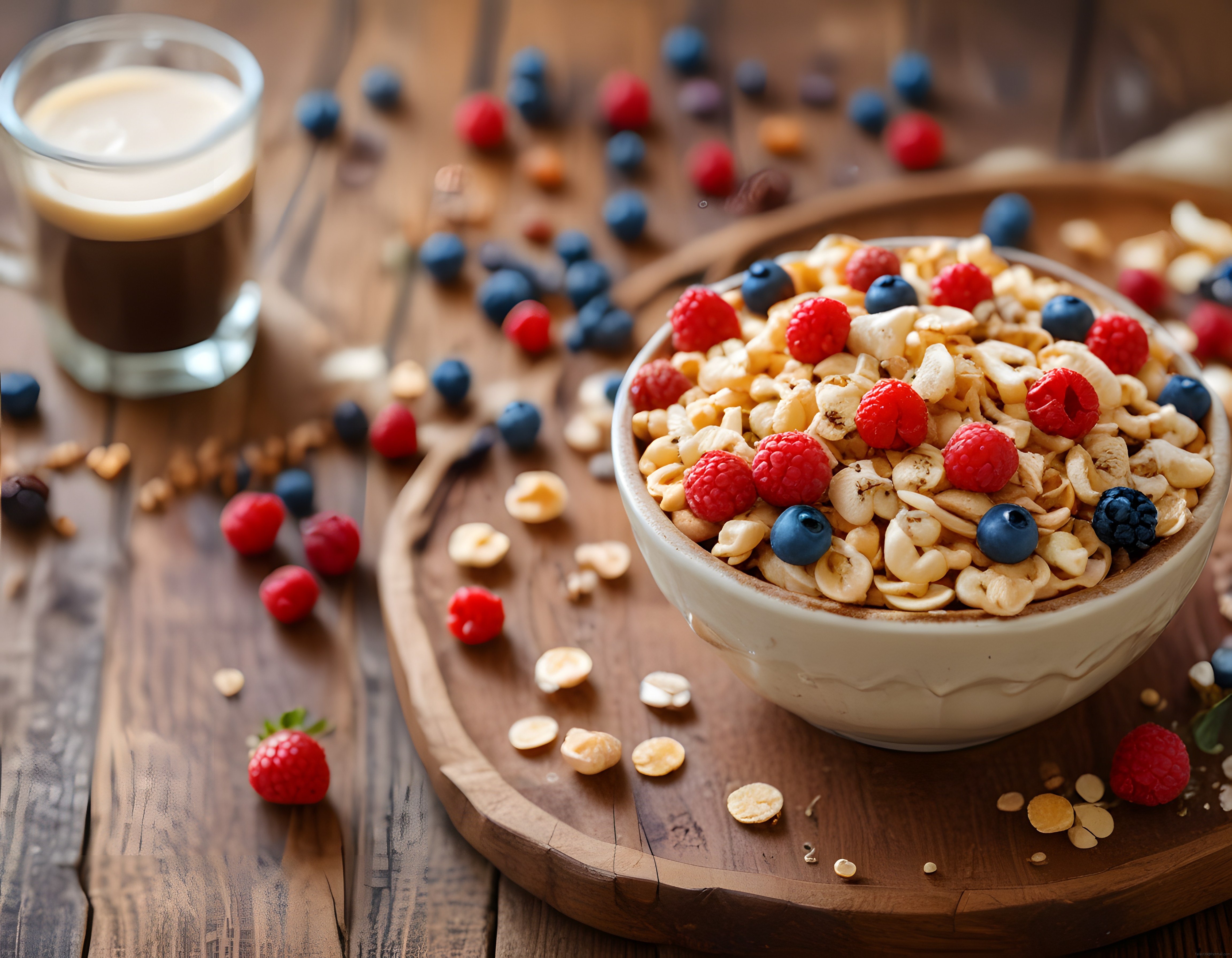 Ev Yapımı Granola ve Taze Orman Meyveli Kahvaltı Kasesi ile Sıcak Kahve