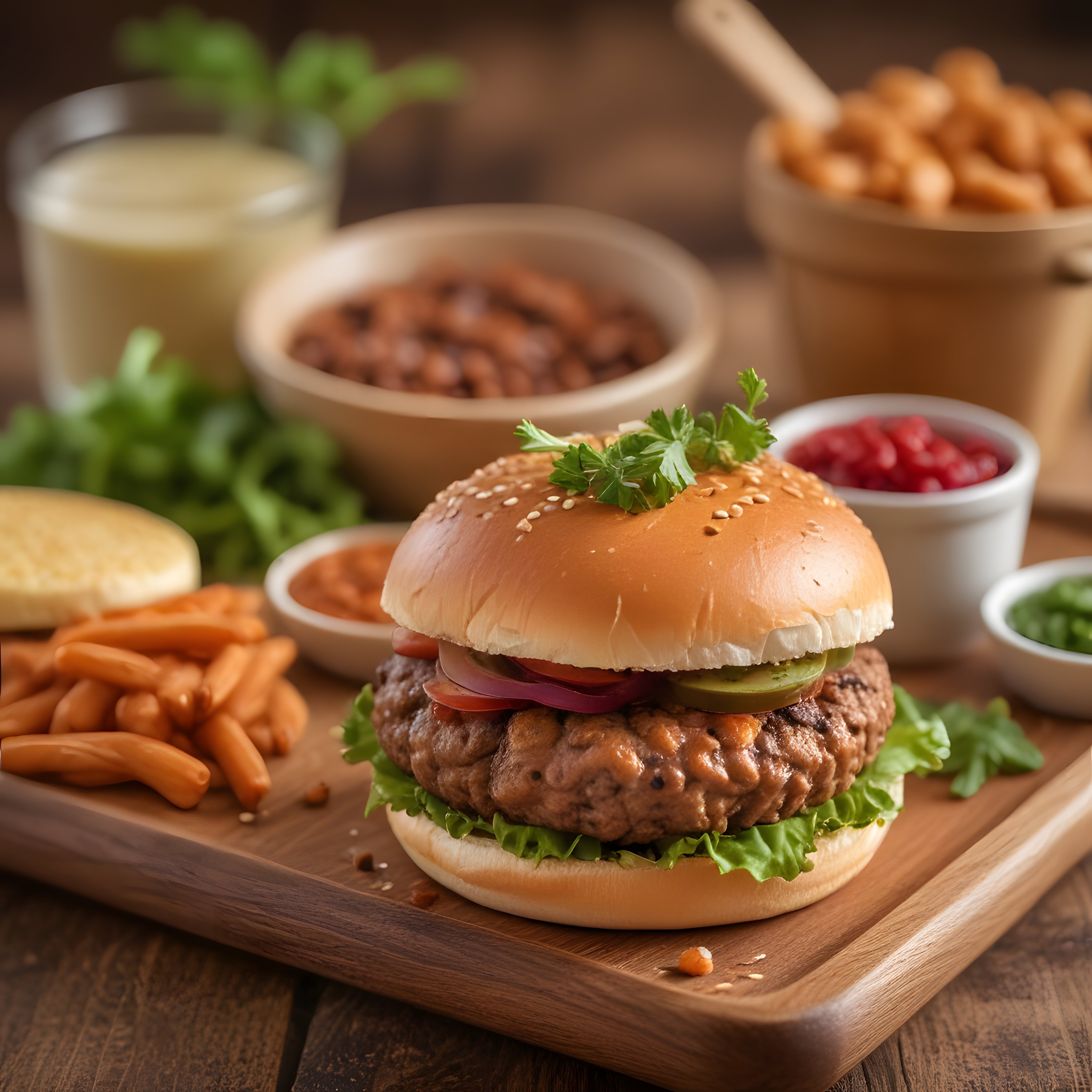 Ev Yapımı Hamburger Menüsü: Köfteli Burger ve Yan Lezzetlerle Dolu Sofra