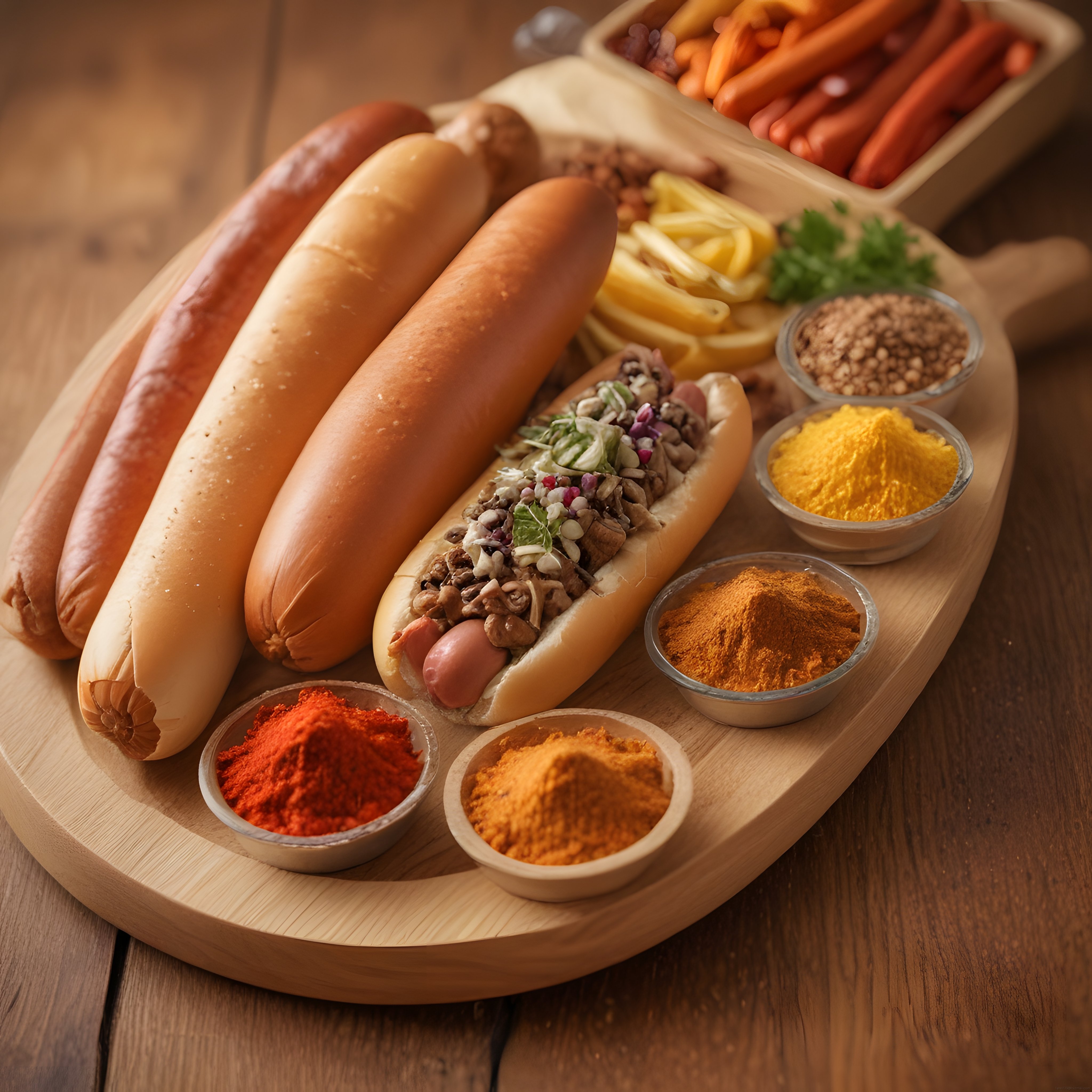 Ev Yapımı Hot Dog Sunumu: Baharatlar, Sosisler ve Taze Ekmeklerle Lezzet Şöleni