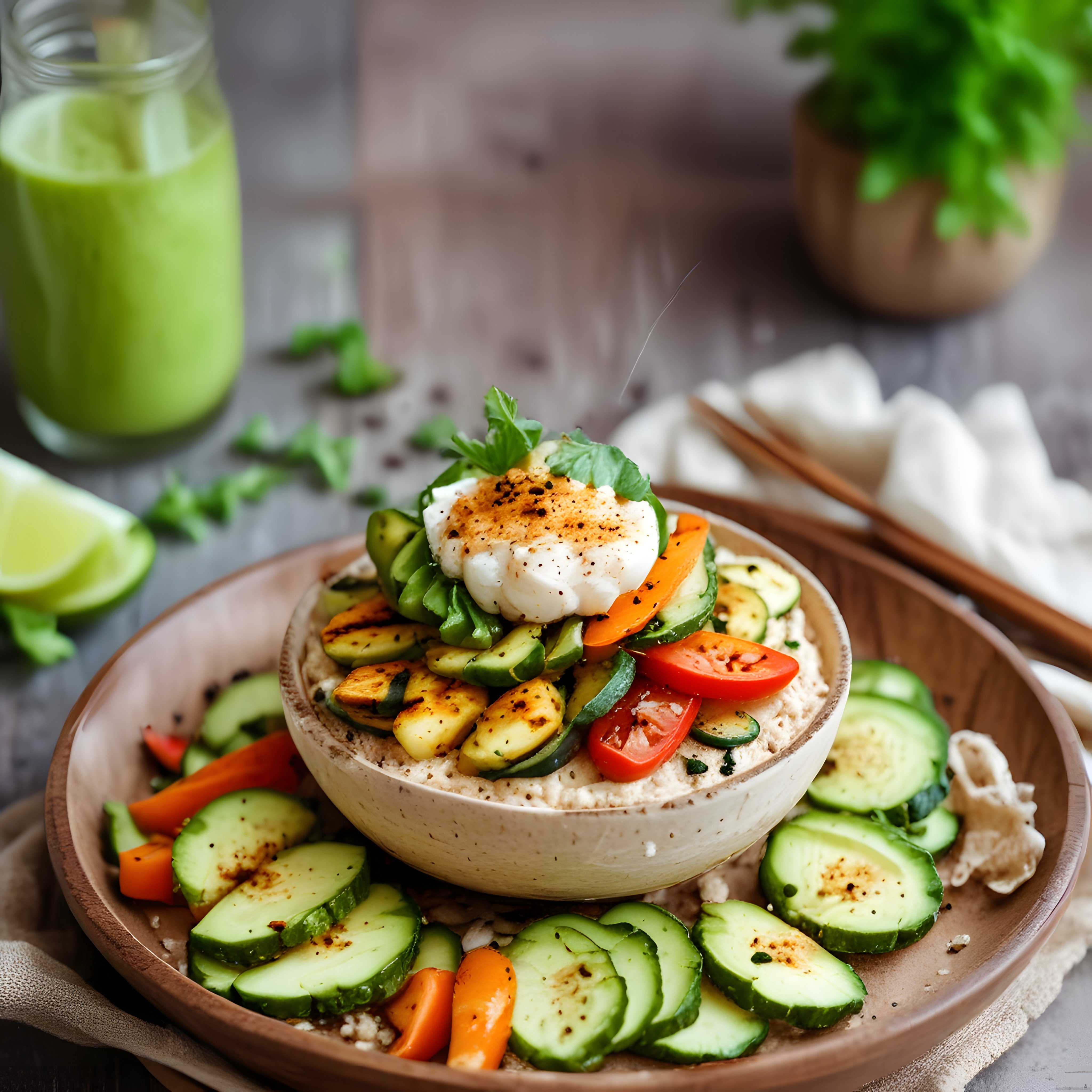 Ev Yapımı Humus Kasesi: Izgara Sebzeler ve Taze Yeşilliklerle Besleyici Tarif