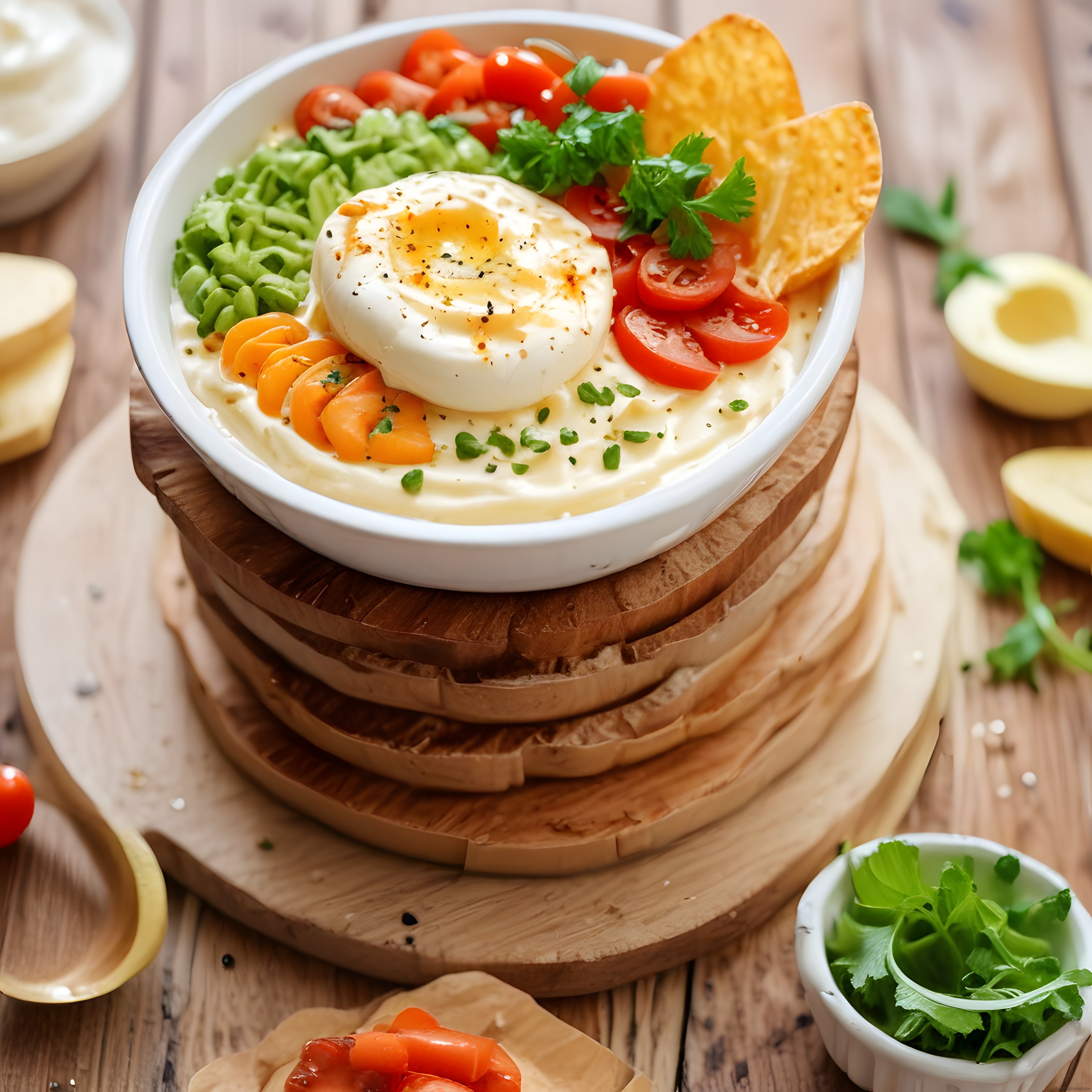 Ev Yapımı Humus Kasesi: Taze Sebzeler, Poşe Yumurta ve Nachos ile Nefis Sunum