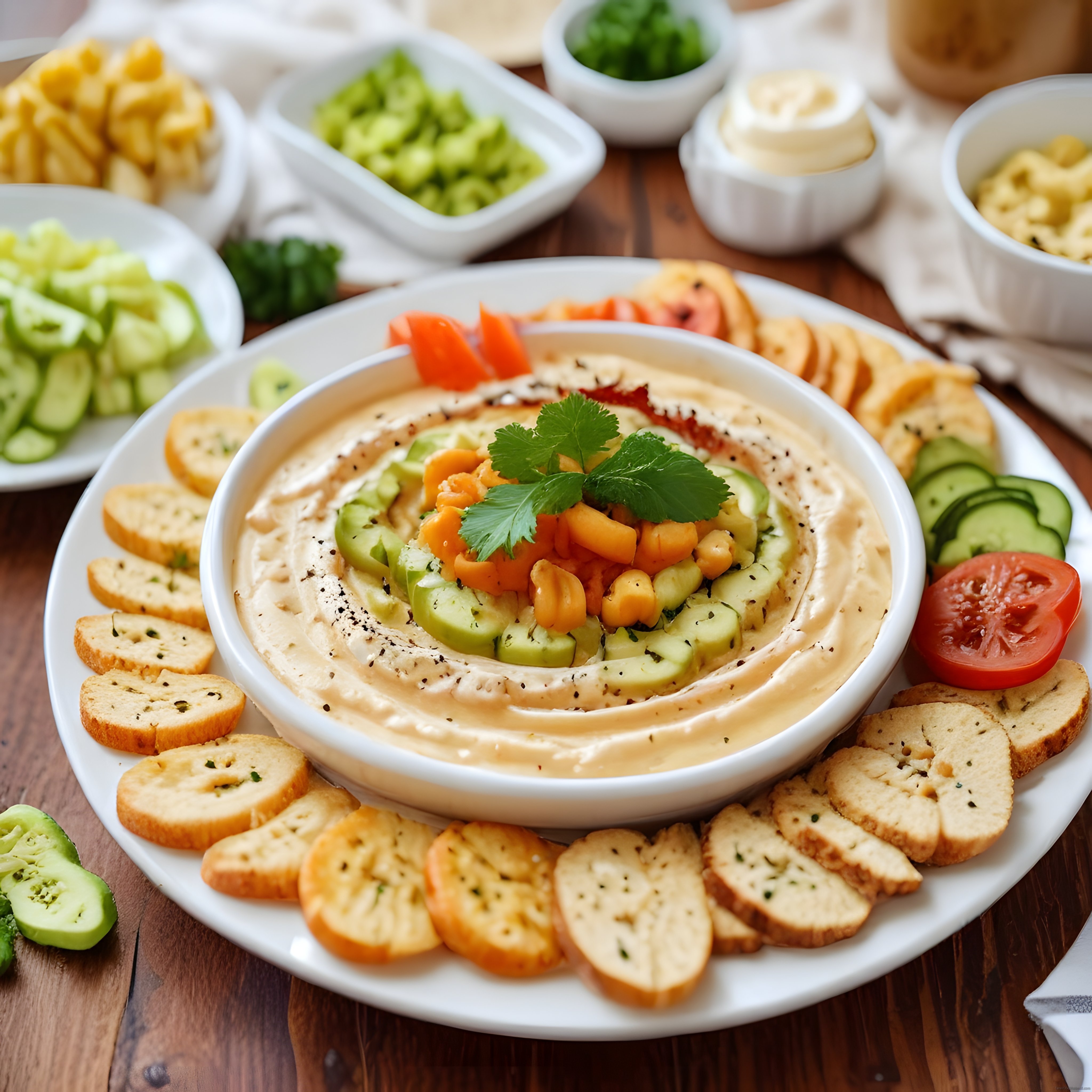 Ev Yapımı Humus Sunumu: Avokado ve Nohut Süslemeli Sağlıklı Meze