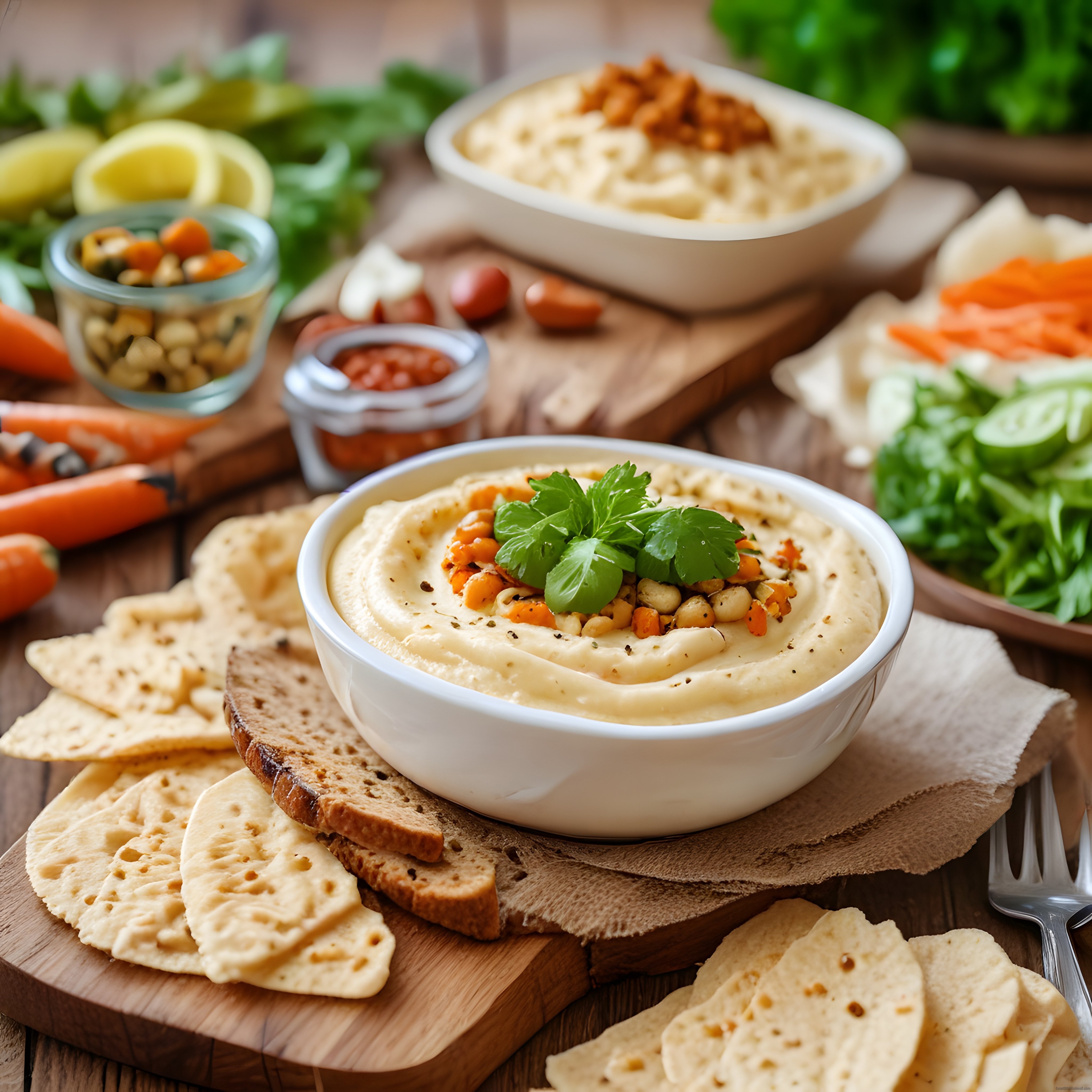 Ev Yapımı Humus Sunumu: Taze Malzemeler ve Nohut Ezmesi ile Sağlıklı Meze Tabağı
