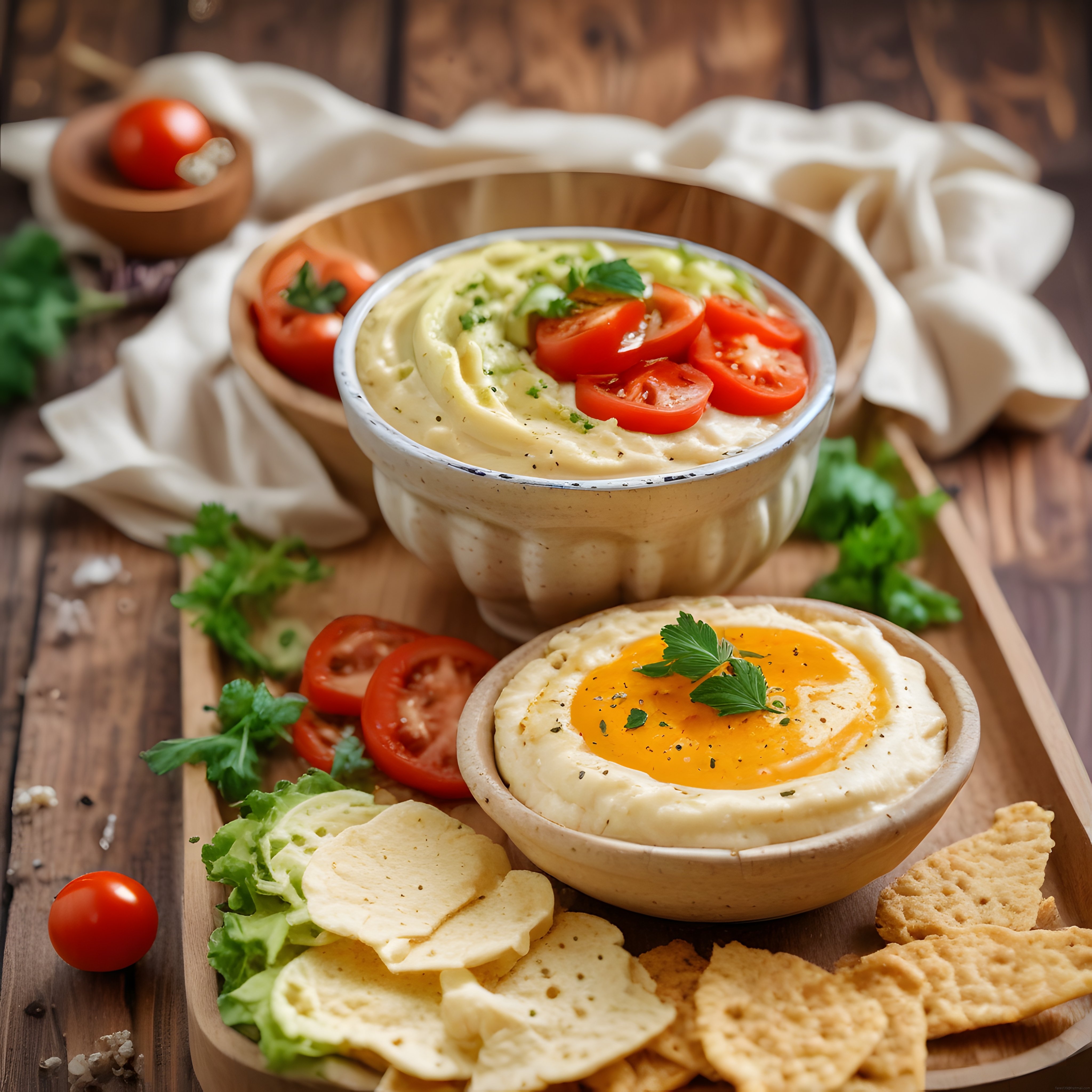 Ev Yapımı Humus Sunumu: Taze Sebzeler ve Kraker Eşliğinde Sağlıklı Atıştırmalık