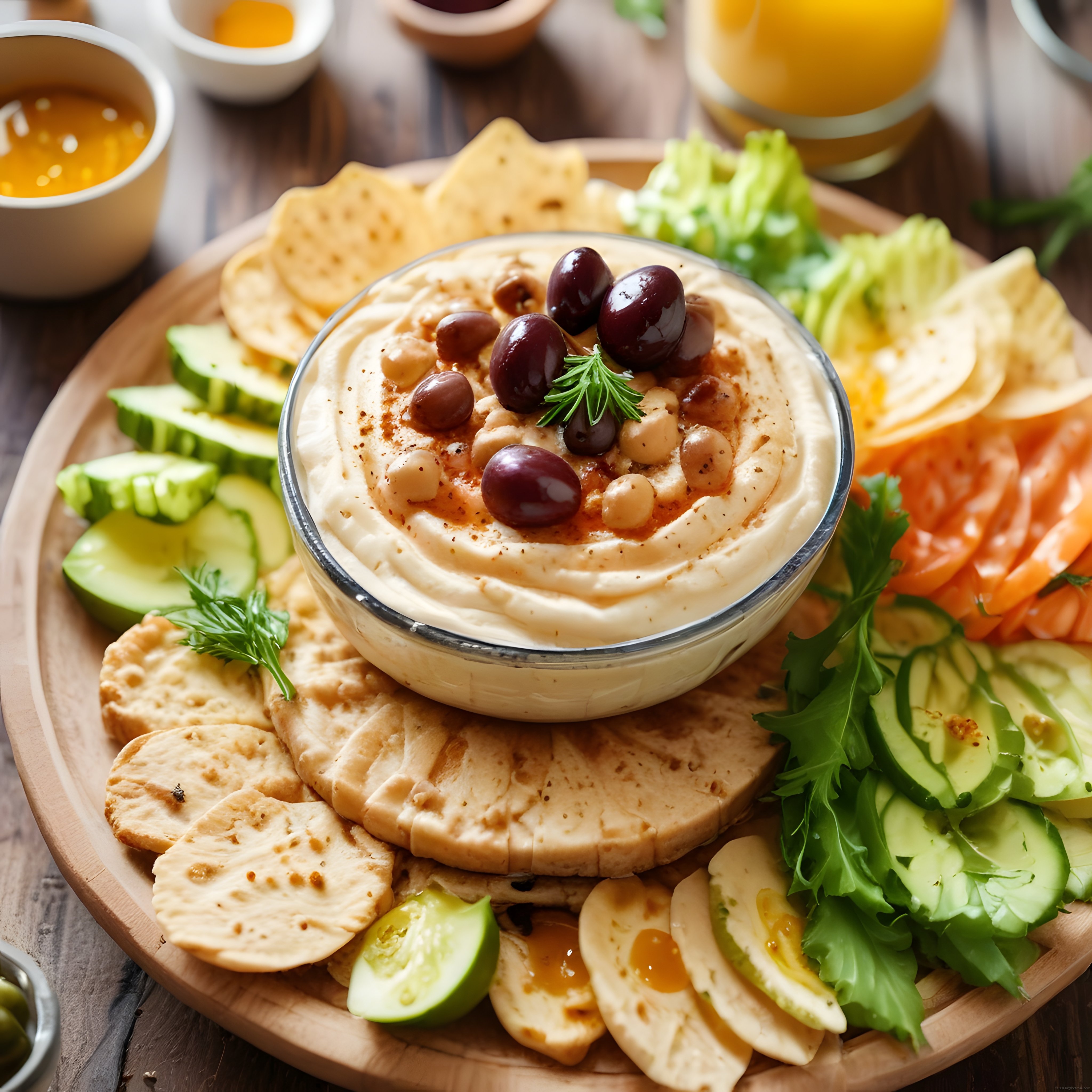 Ev Yapımı Humus Tabağı: Zeytinli Soslu ve Taze Sebzelerle Leziz Kahvaltı