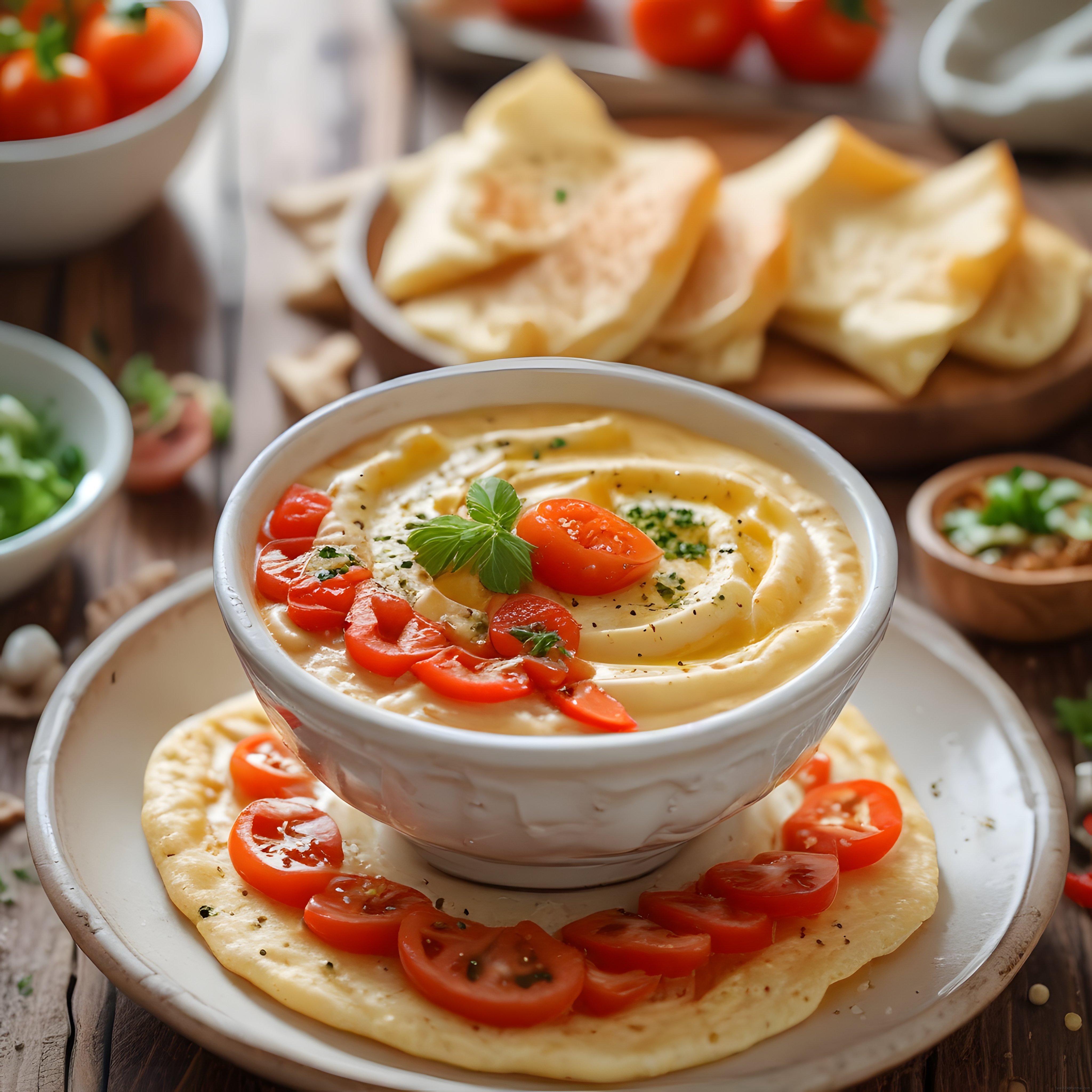 Ev Yapımı Humus Tarifi: Taze Domates, Zeytinyağı ve Baharatlarla Sunum